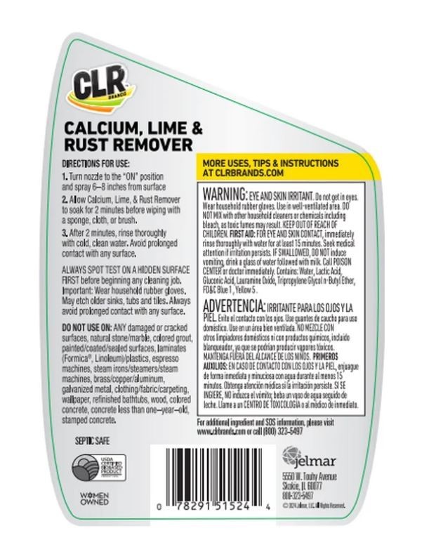 CLR Calcium Lime and Rust Remover EPA Safer Choice 22 oz Spray (2 Pack)