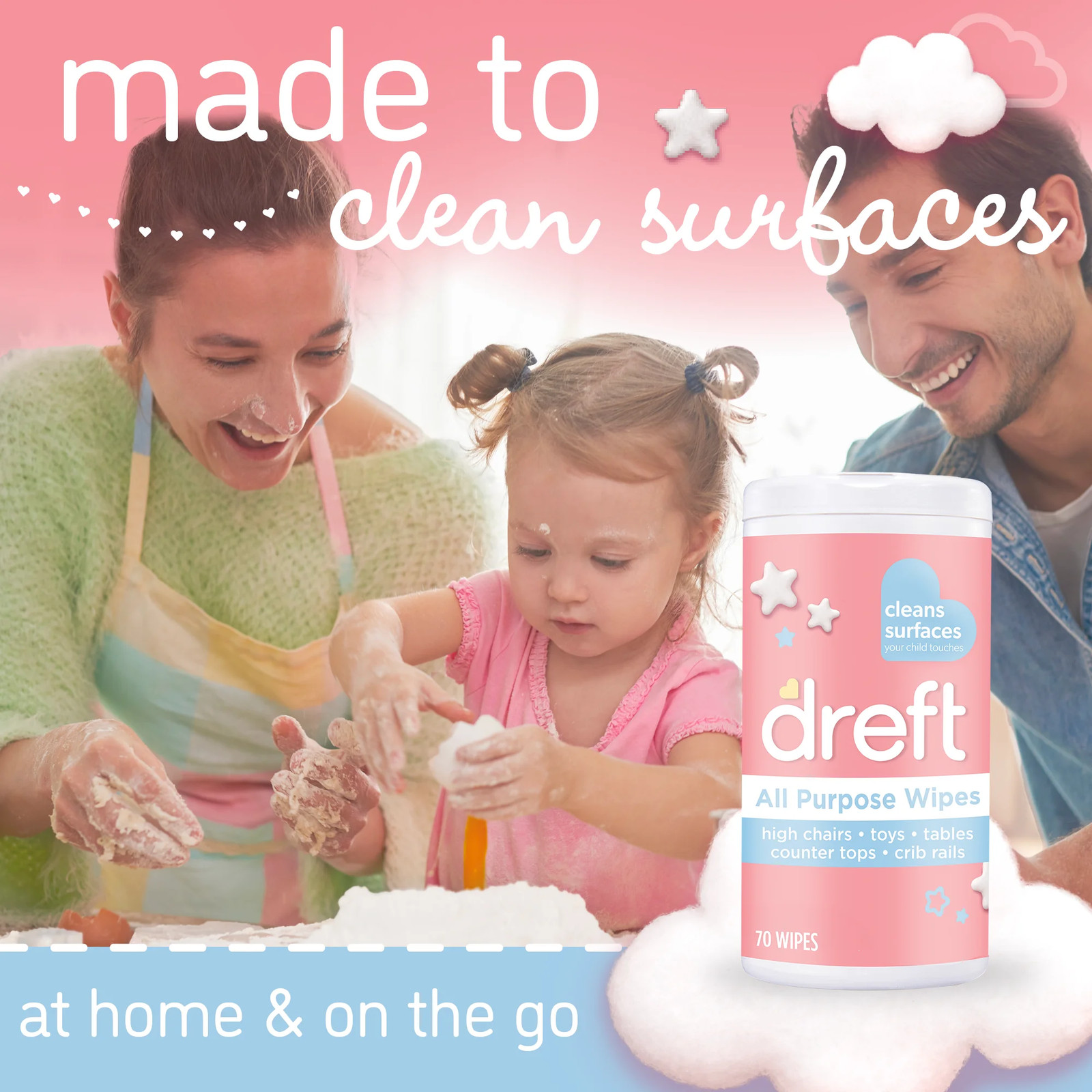 All Purpose Baby Cleaning Wipes, 70 Count, Safe on Baby Essentials, Surface