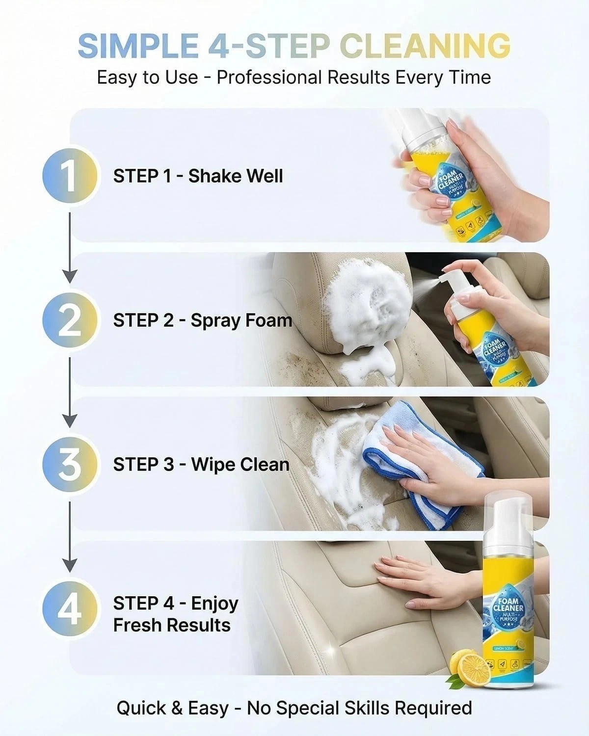 4-in-1 Multi-Enzyme Foam Cleaner, Deep Cleaning Spray for Car Kitchen Bathroom !