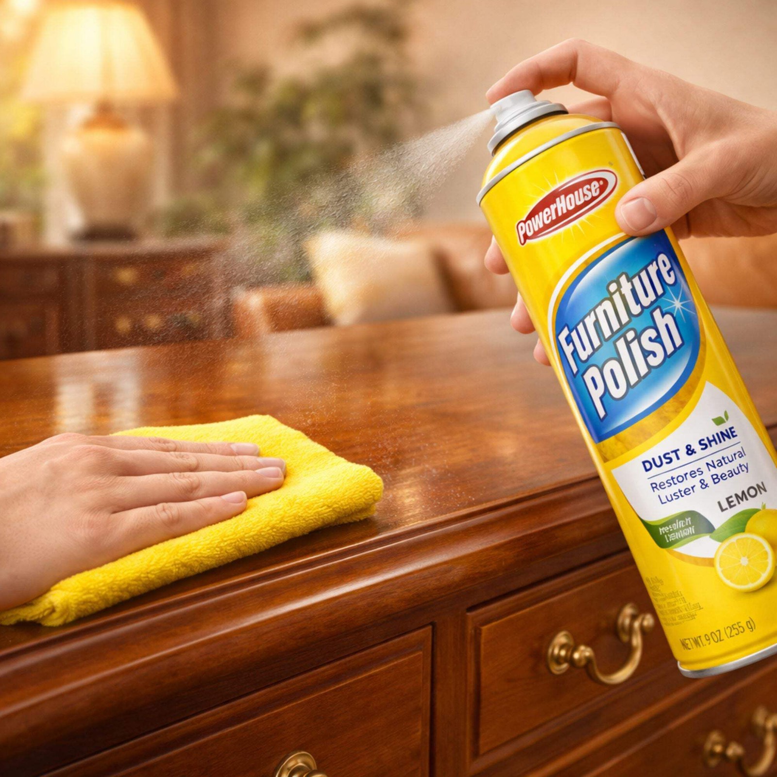 9oz Furniture Polish Spray: Dust Shine Restores Wood Luster Lemon Scent