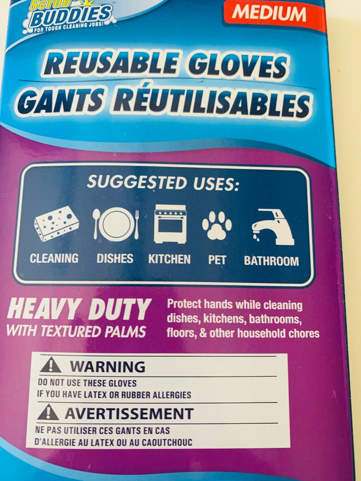 Two [2] Pairs Clean Scrub Buddies Long-Cuff Reusable Medium Latex Gloves Large