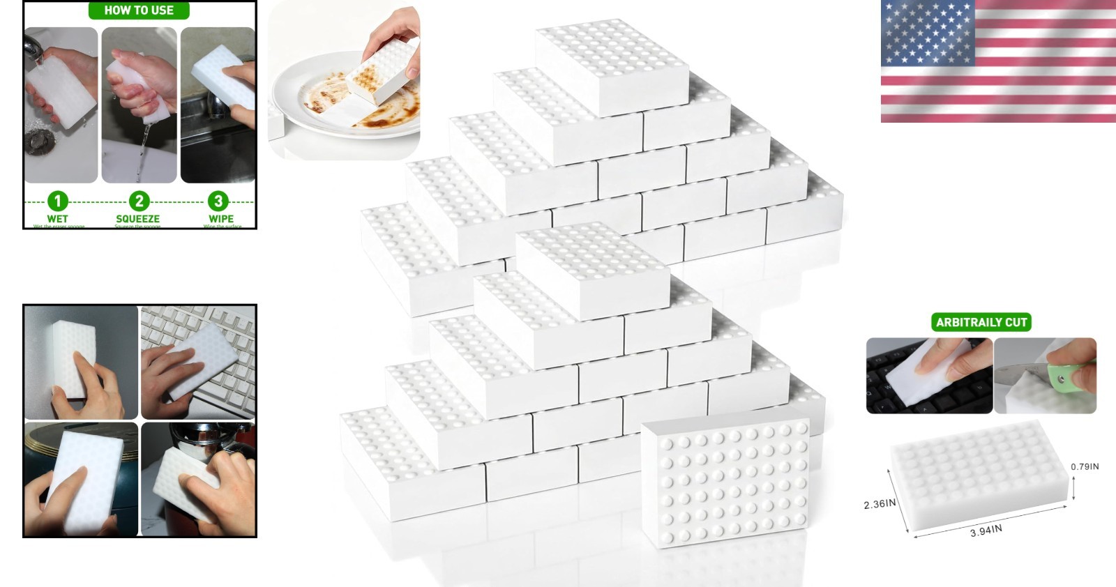 2X Density Sponge Erasers: 50 Pack Non-Toxic Sponges for Effortless Cleaning