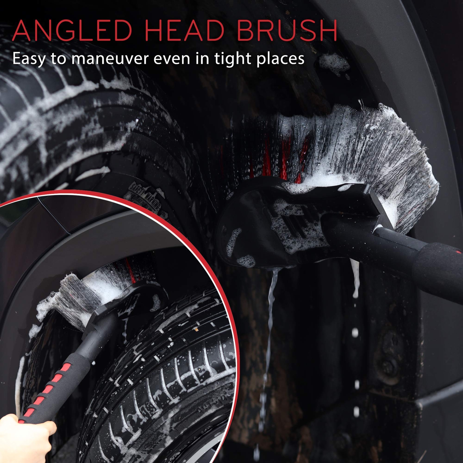 Long Handle Wheel Tire Body Brush, 17.5” Car Wash Brush for Easy Scrubbing, D…