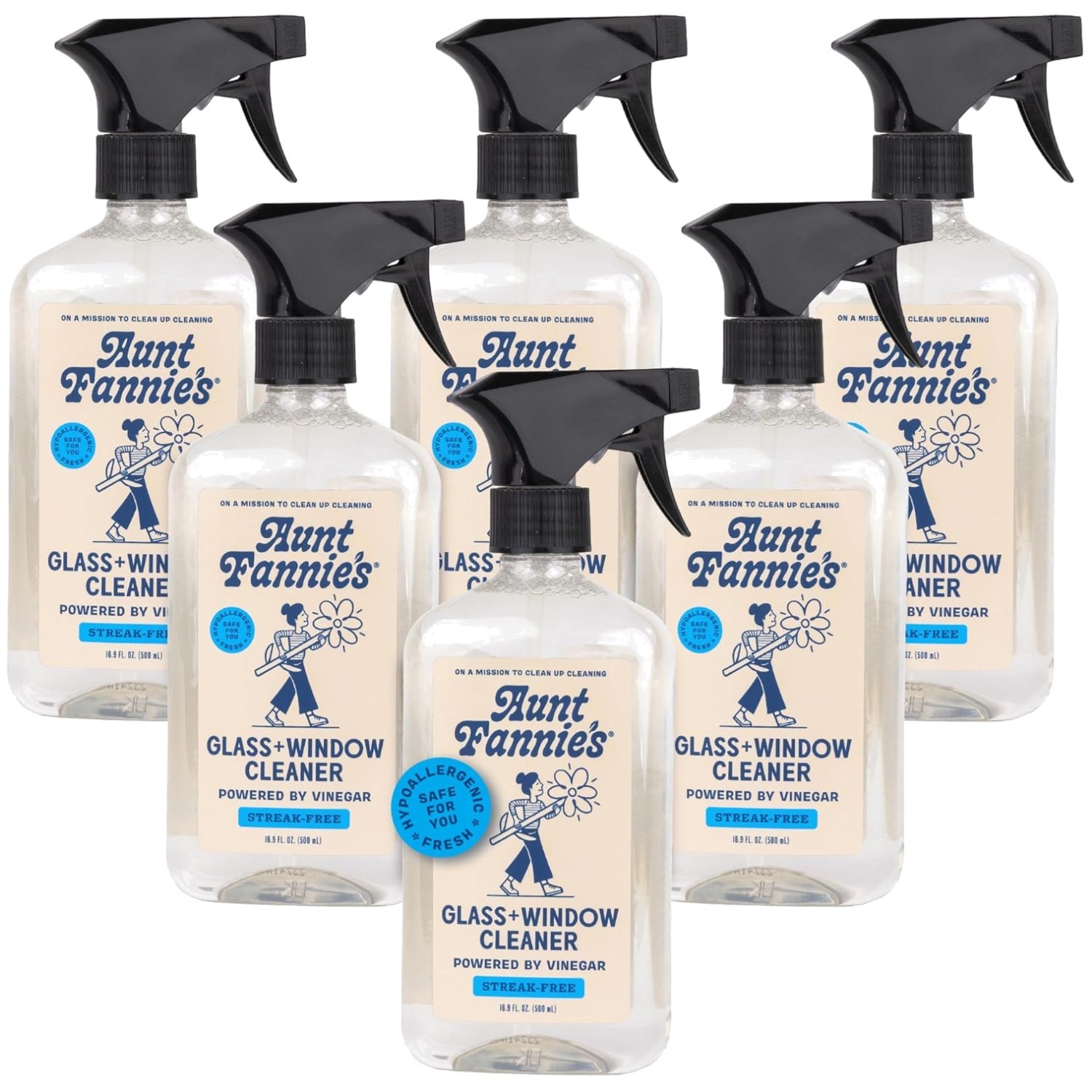 Vinegar Glass Cleaner Set, Streak-Free 16.9oz x 6