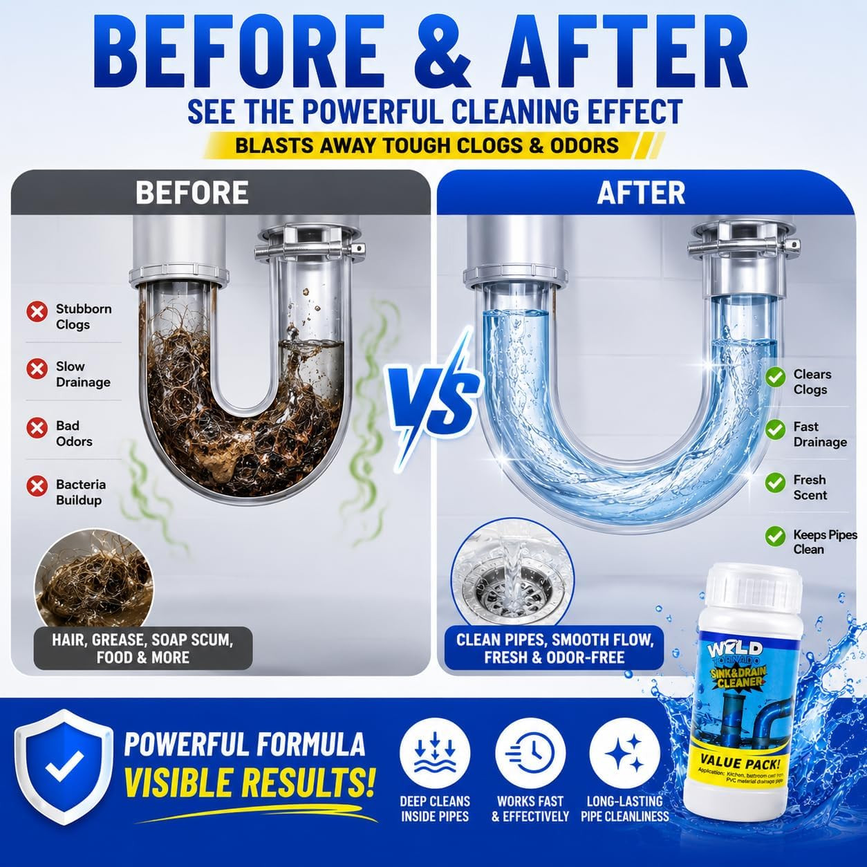 Wild Tornado Sink and Drain Cleaner, Drain Clog Remover & Opener (4Pcs) | Wild T