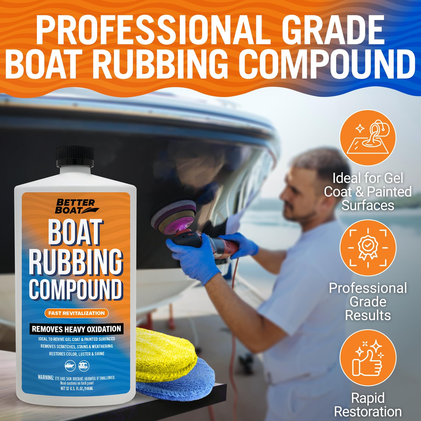 Marine Rubbing Compound, Fiberglass Buffing and Scratch Remover, Gelcoat Poli…
