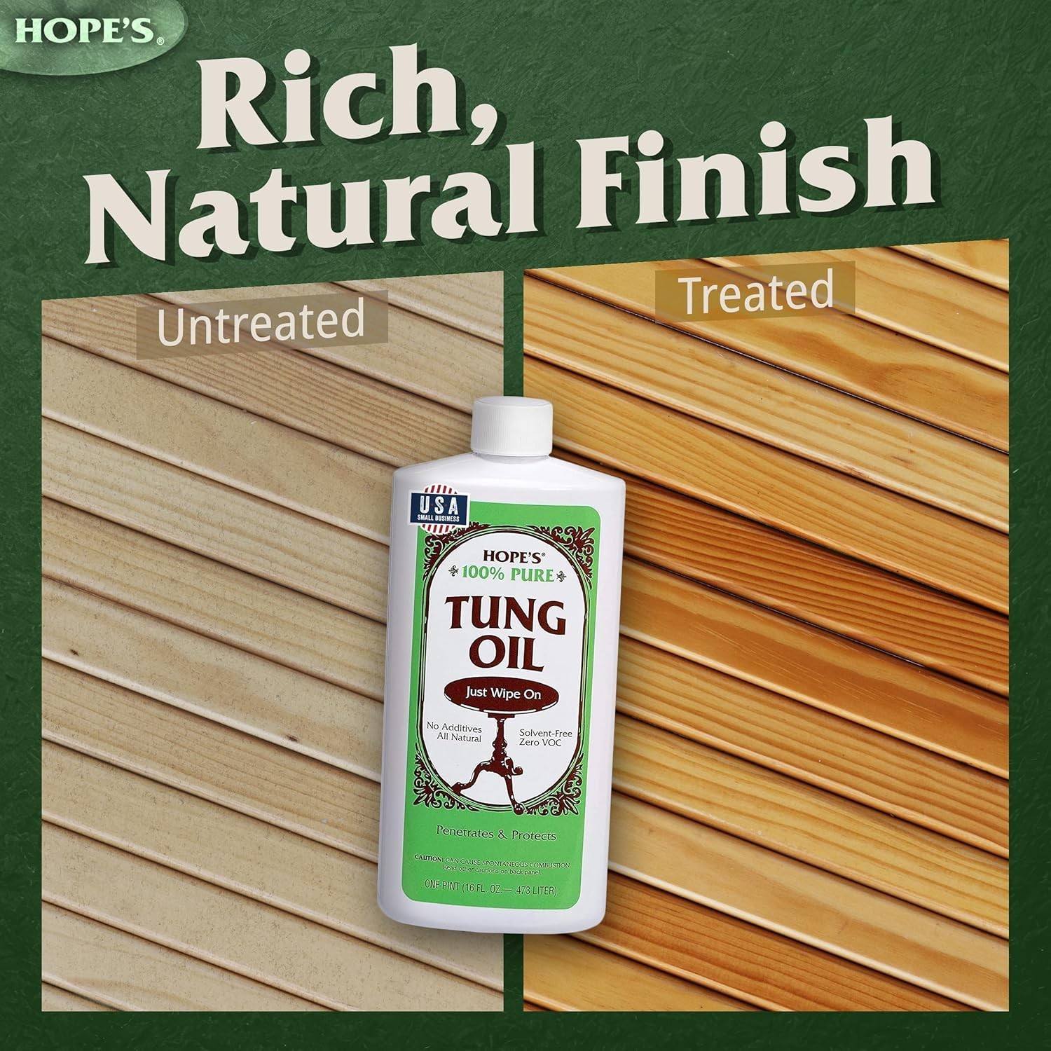 100% Pure Tung Oil, Food Safe, Waterproof Natural Wood Finish and Sealer for…