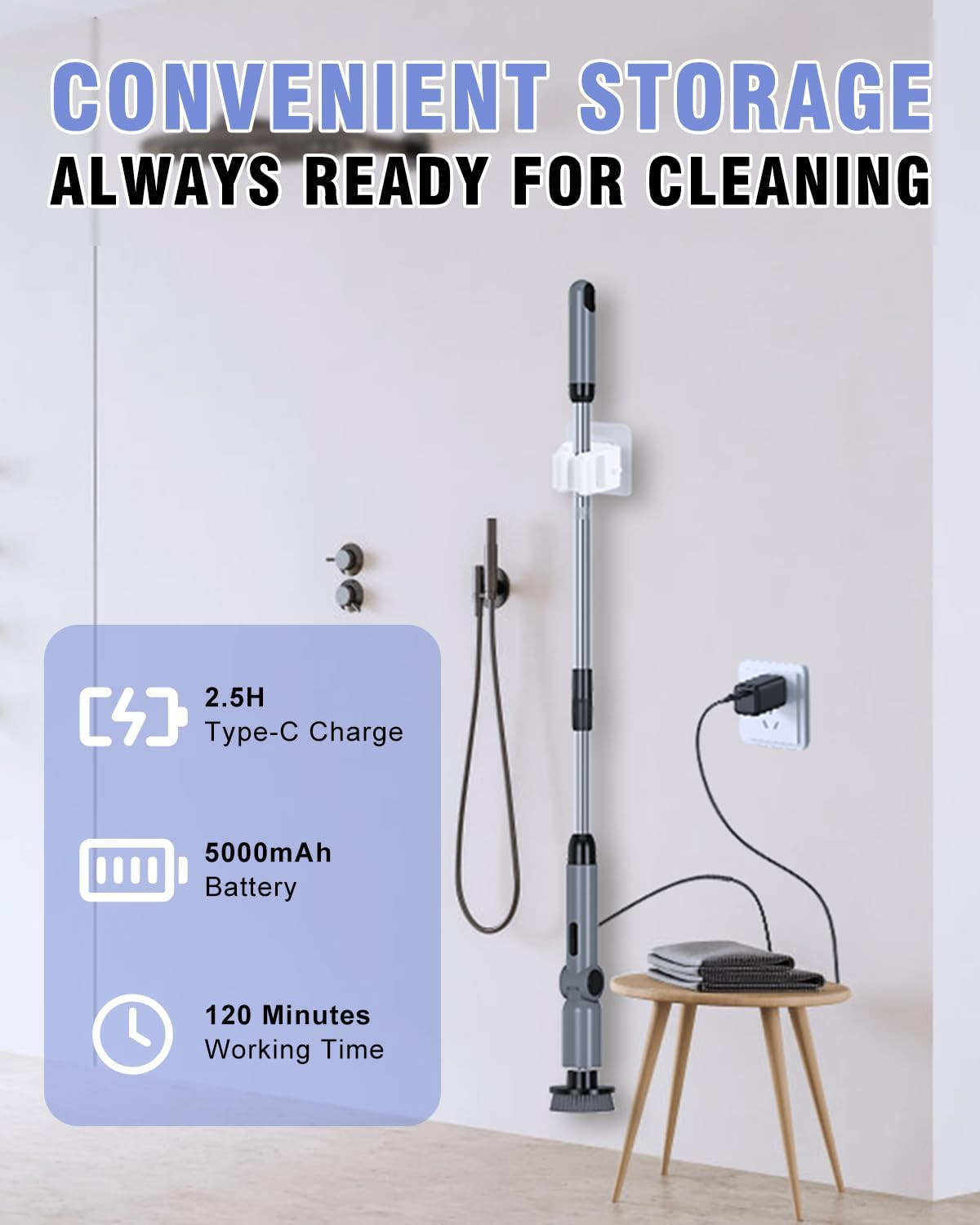 Electric Spin Scrubber, [IPX8 Waterproof ] [50KG Torque] Shower Scrubber with 9