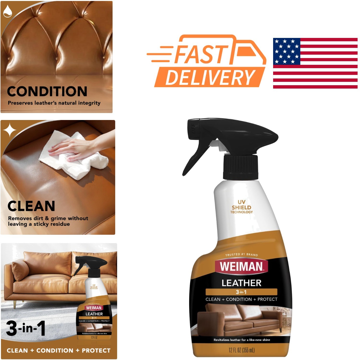 Leather Care and Restoration Cleaner 12 Fl Oz UV Protection for Long Lasting Use
