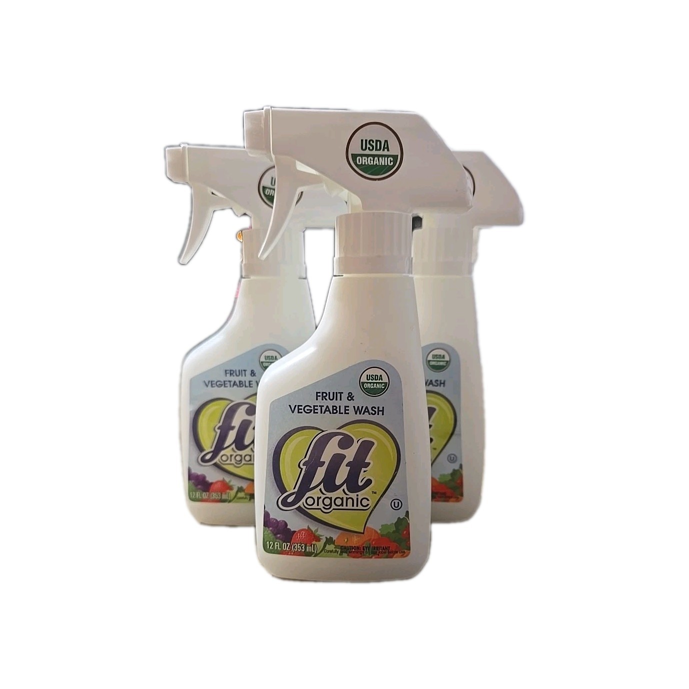 FIT Organic Fruit and Vegetable Wash Spray Bottle White, Clear, 12 Fl Oz 3 Pack