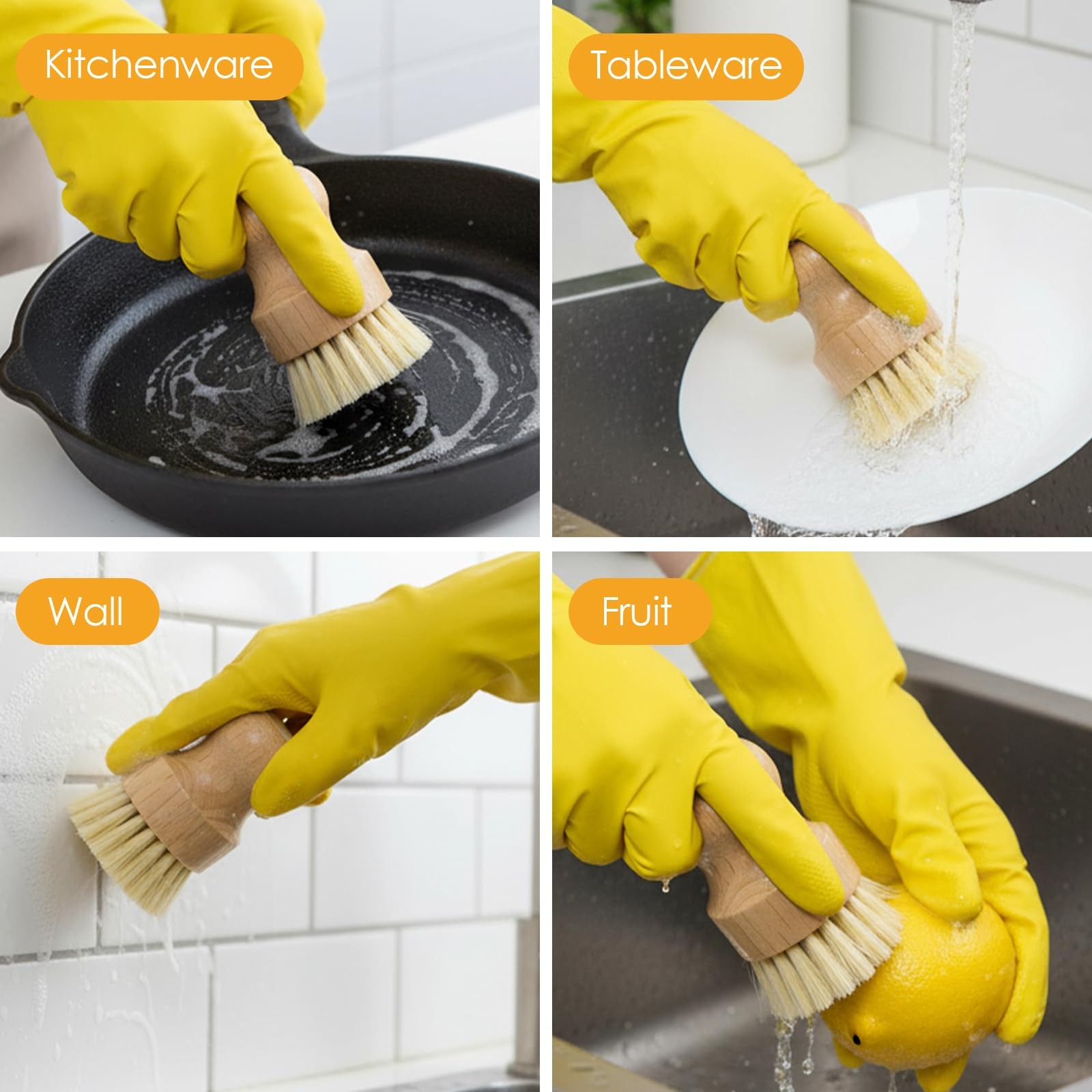 20 Pack Dish Brush Set, Natural Dish Scrub Brush with Handle, Wooden Dish Scr…