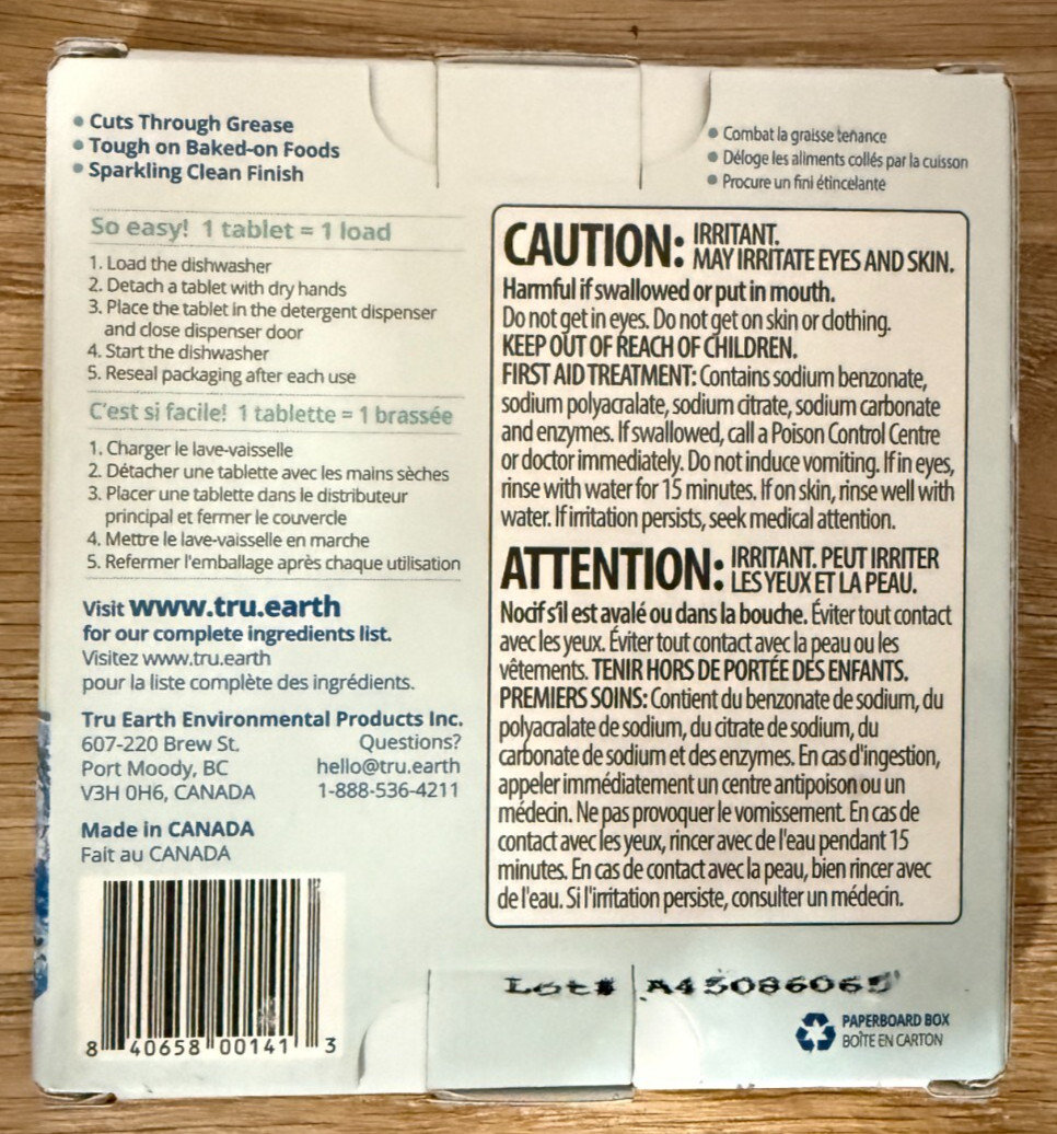 Tru Earth Dishwasher Detergent 30 Tablets Fragrance Free Eco Friendly NEW
