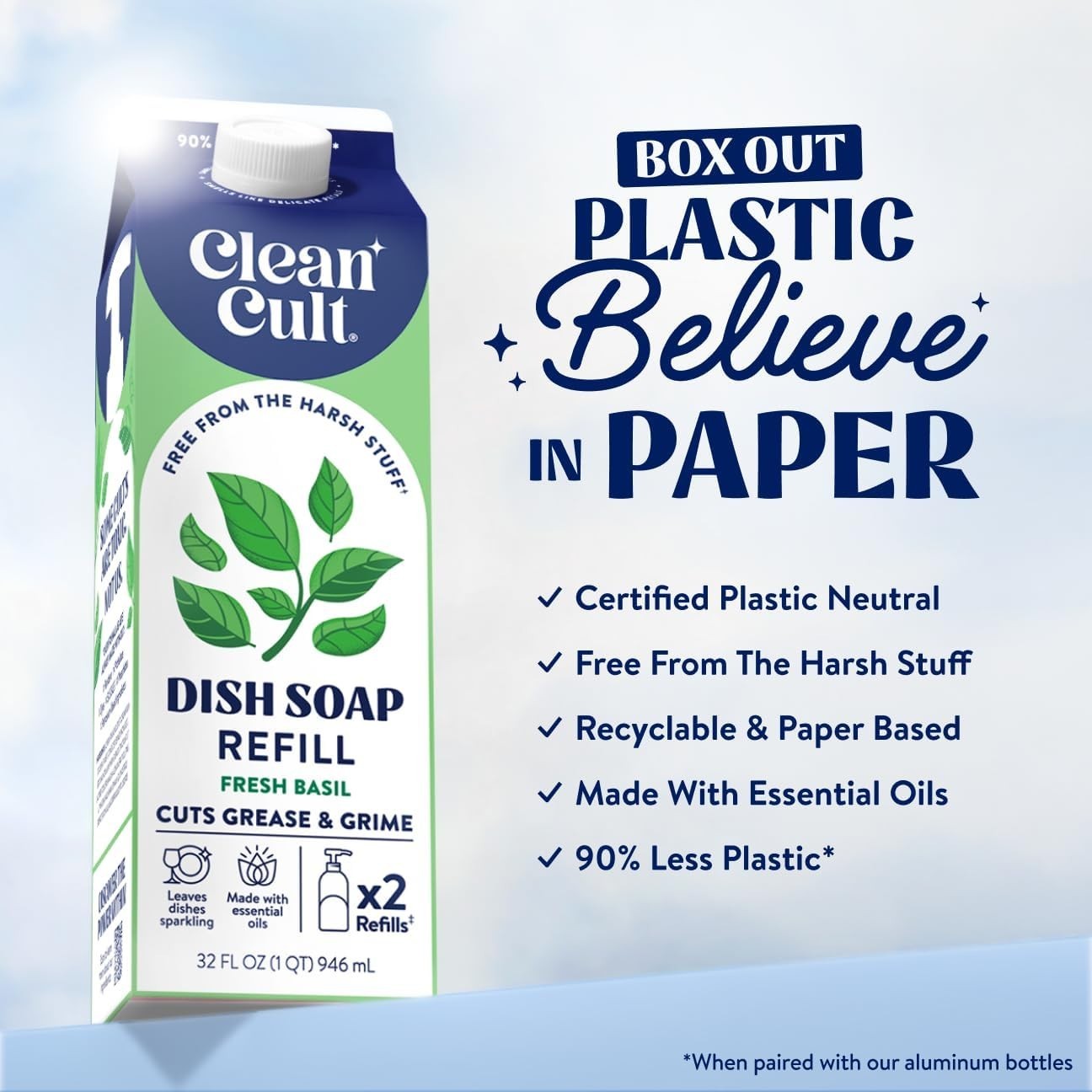 Cleancult Dish Soap Liquid Refills (32oz, 1 Pack) – Dish Soap that Cuts Grease
