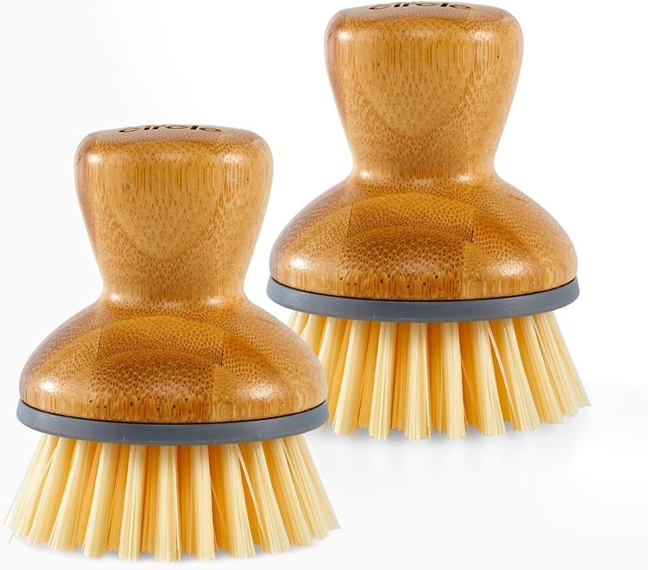 Eco-Friendly Bamboo Dish Brush 2-Pack for Family Safe Kitchen Cleaning – Gray