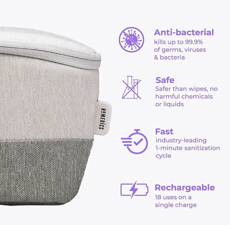 Homedics UV-C Portable, Rechargeable Sanitizer Bag for Phone, Keys, MSRP is $99