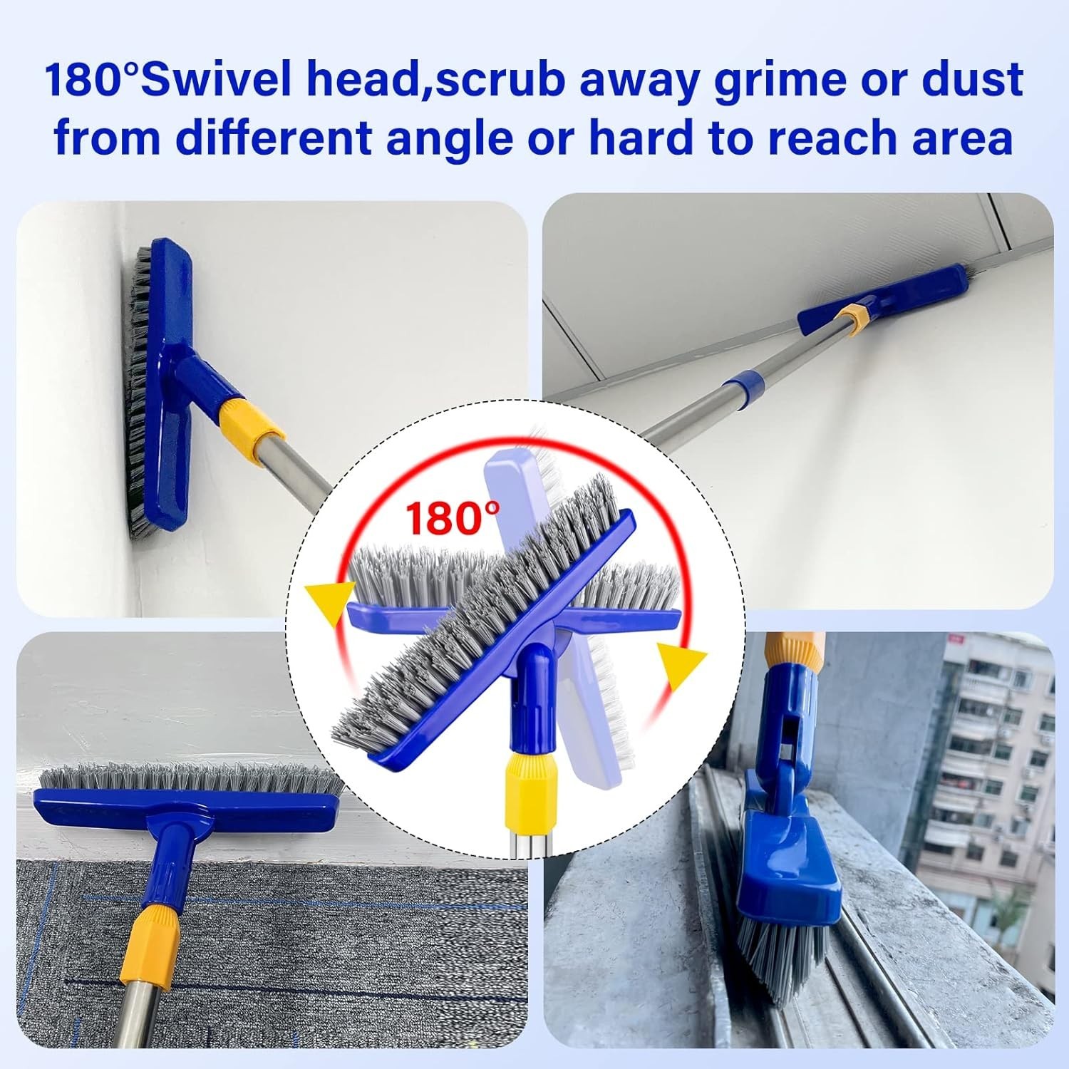 Grout Brush with Long Adjustable Handle, Swivel Scrub Brush, V-Shape Grout Li…