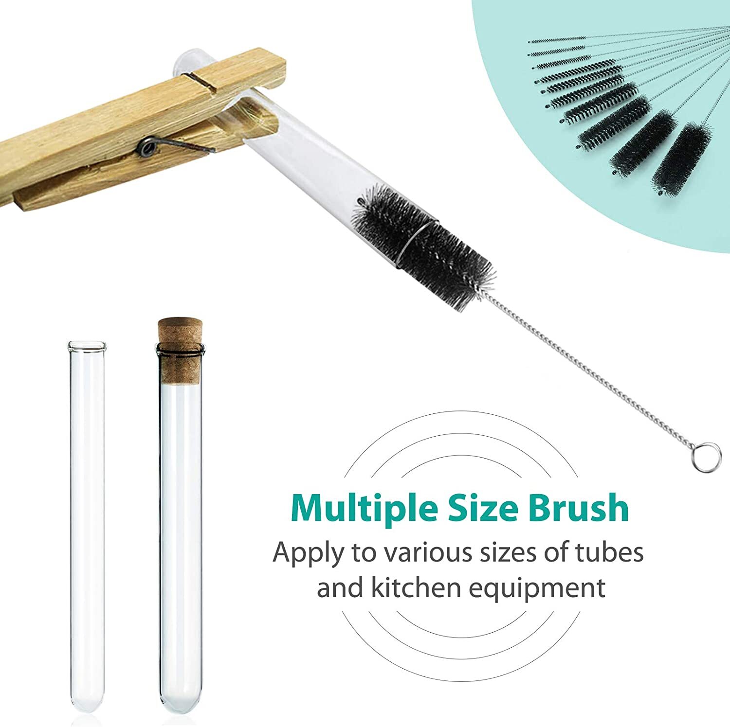 10 Pcs 8″ Nylon Tube Bottle Cleaning Brush Narrow Neck Straw Cleaner with Hook