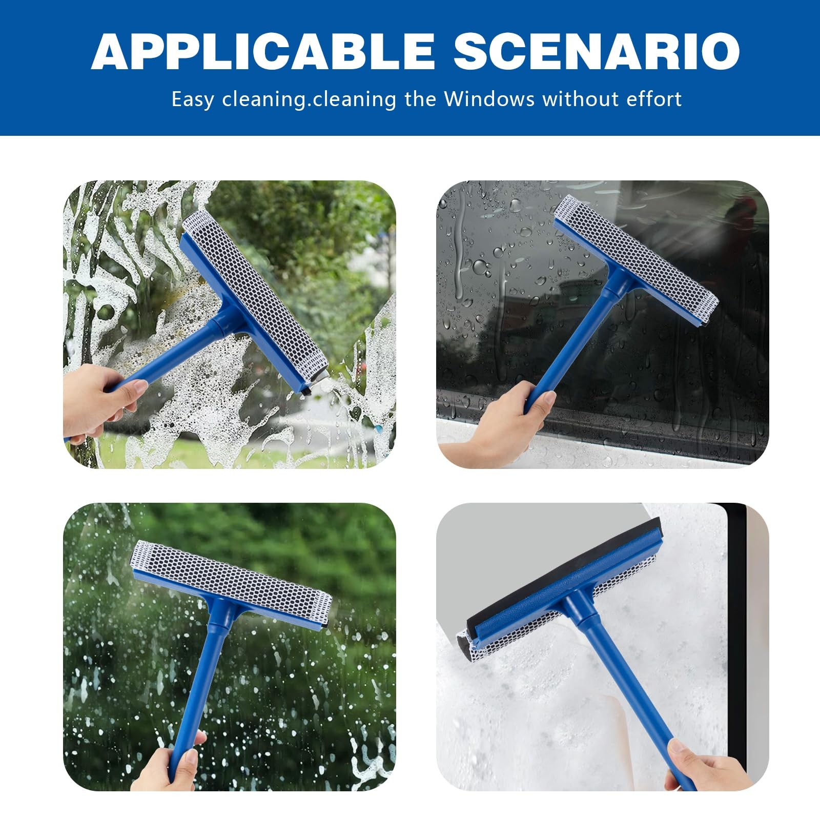 2-In-1 Window Squeegee with Sponge for Home Gas Station Shower Glass Door
