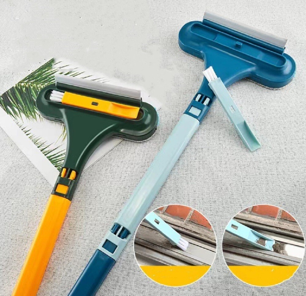 2-in-1 Window & Glass Cleaning Set-Squeegee and Mesh Brush Combo for Home, Car