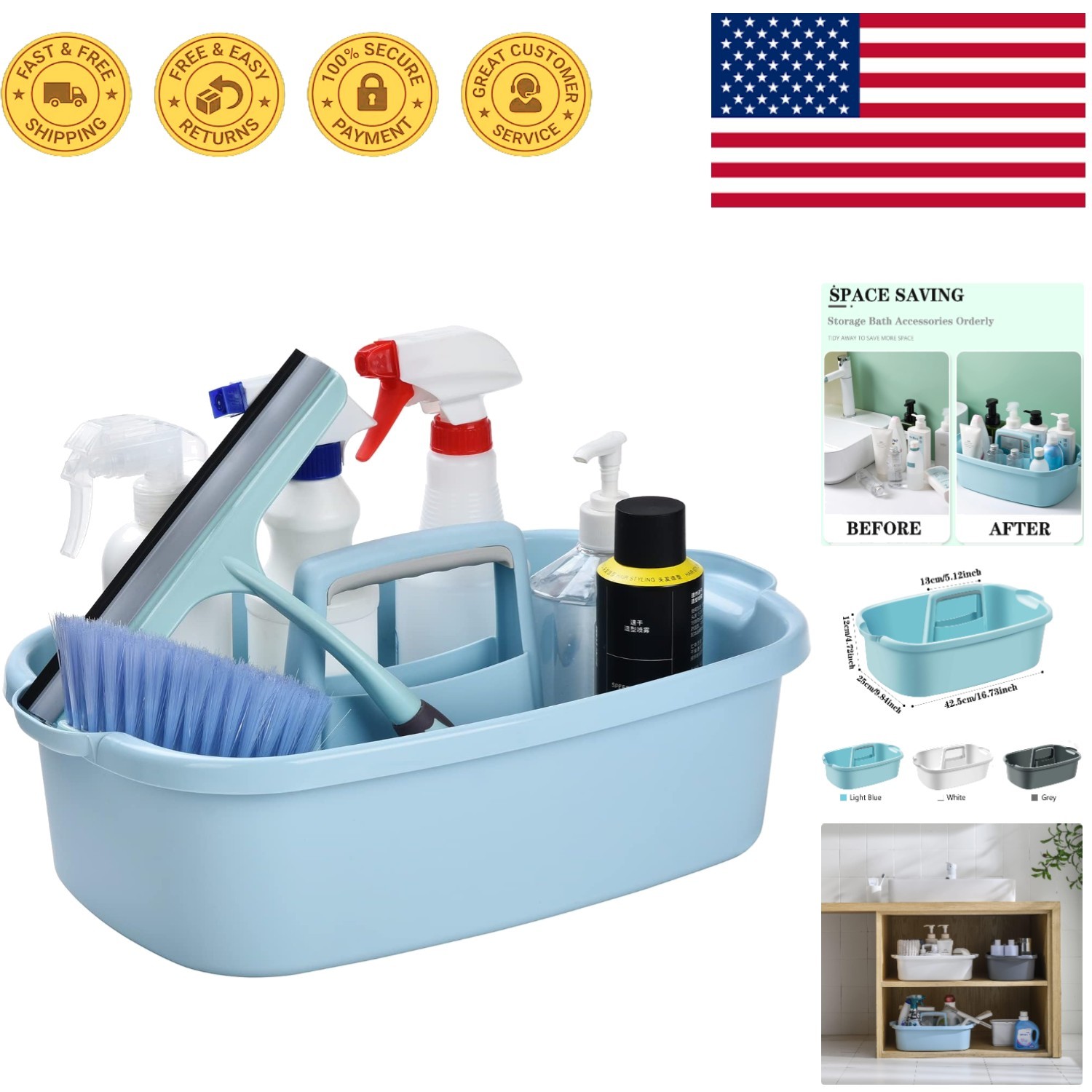 Practical 16.53L Cleaning Caddy – Lightweight & Shatter-Resistant Plastic Design