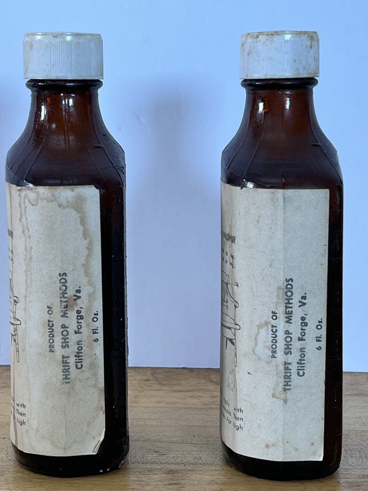2 Vintage 6 oz Bottles WOOD CARE NATURAL FINISHER Product of THRIFT SHOP METHODS