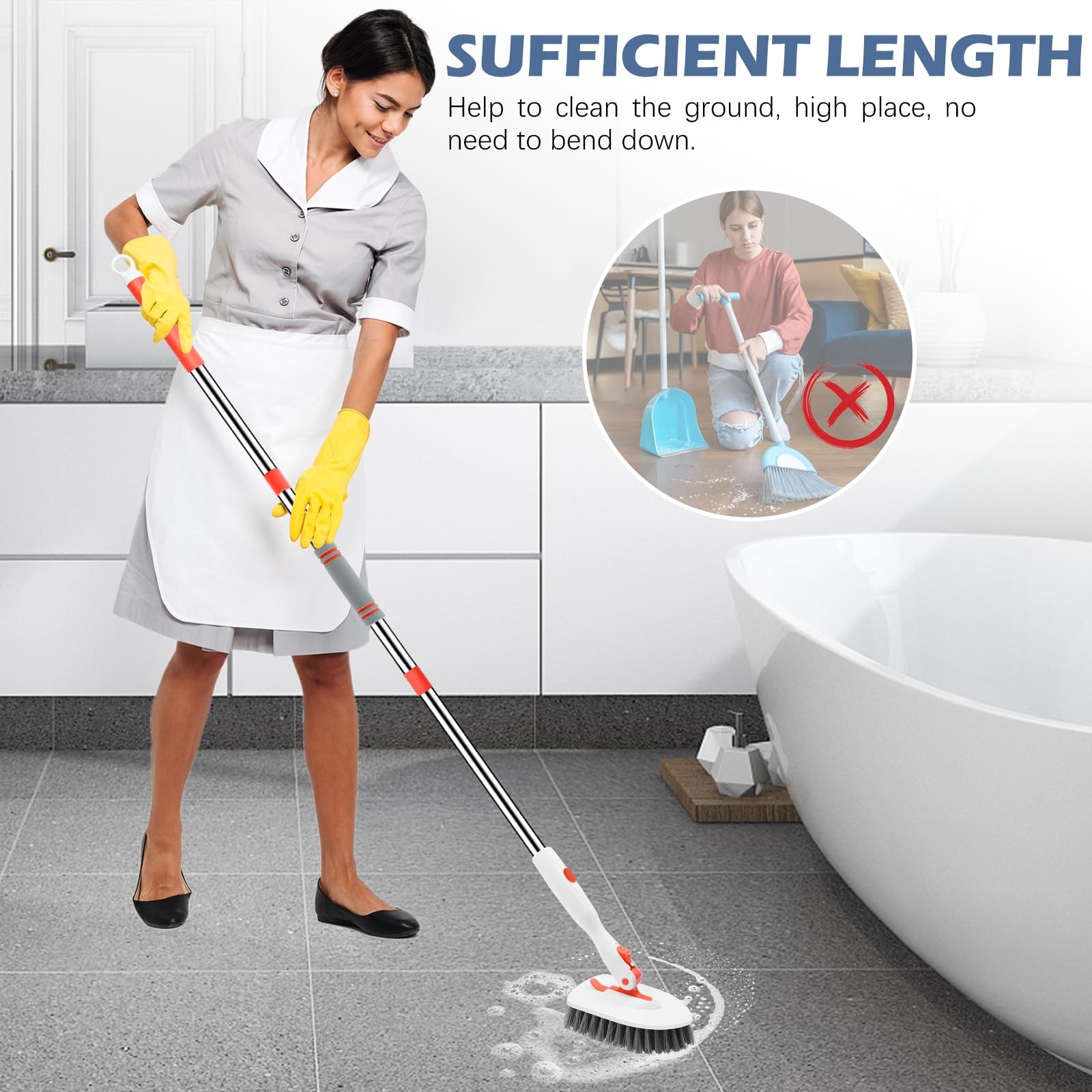 SetSail Tile Tub Scrubber Brush 3-in-1 Shower Scrubber with 52-inch Adjustabl…