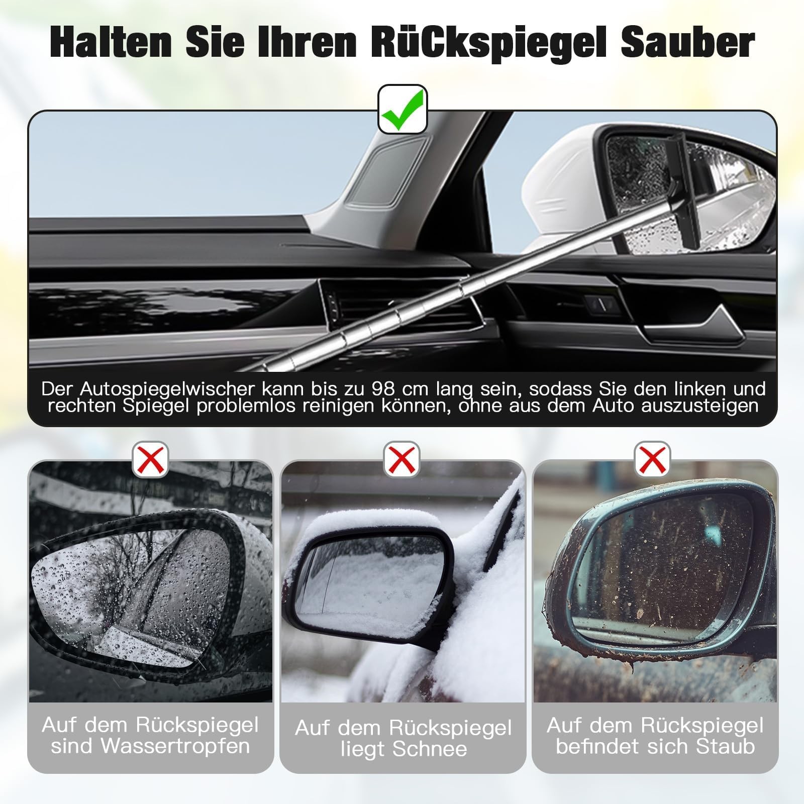 Side Mirror Squeegee, Retractable Car Rearview Mirrors Wiper Universal