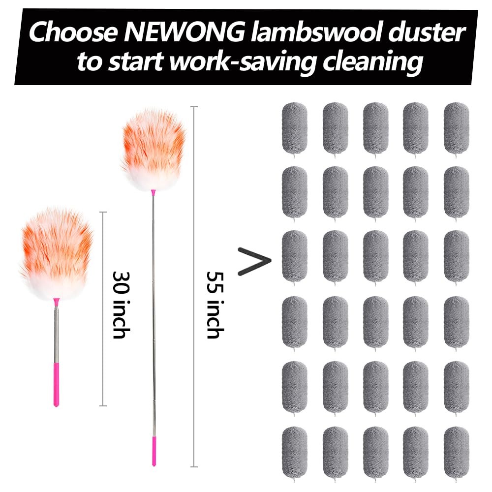 5PCS Extendable Lambswool Duster with 35-55 Inch Adjustable Aluminum Handle,F…