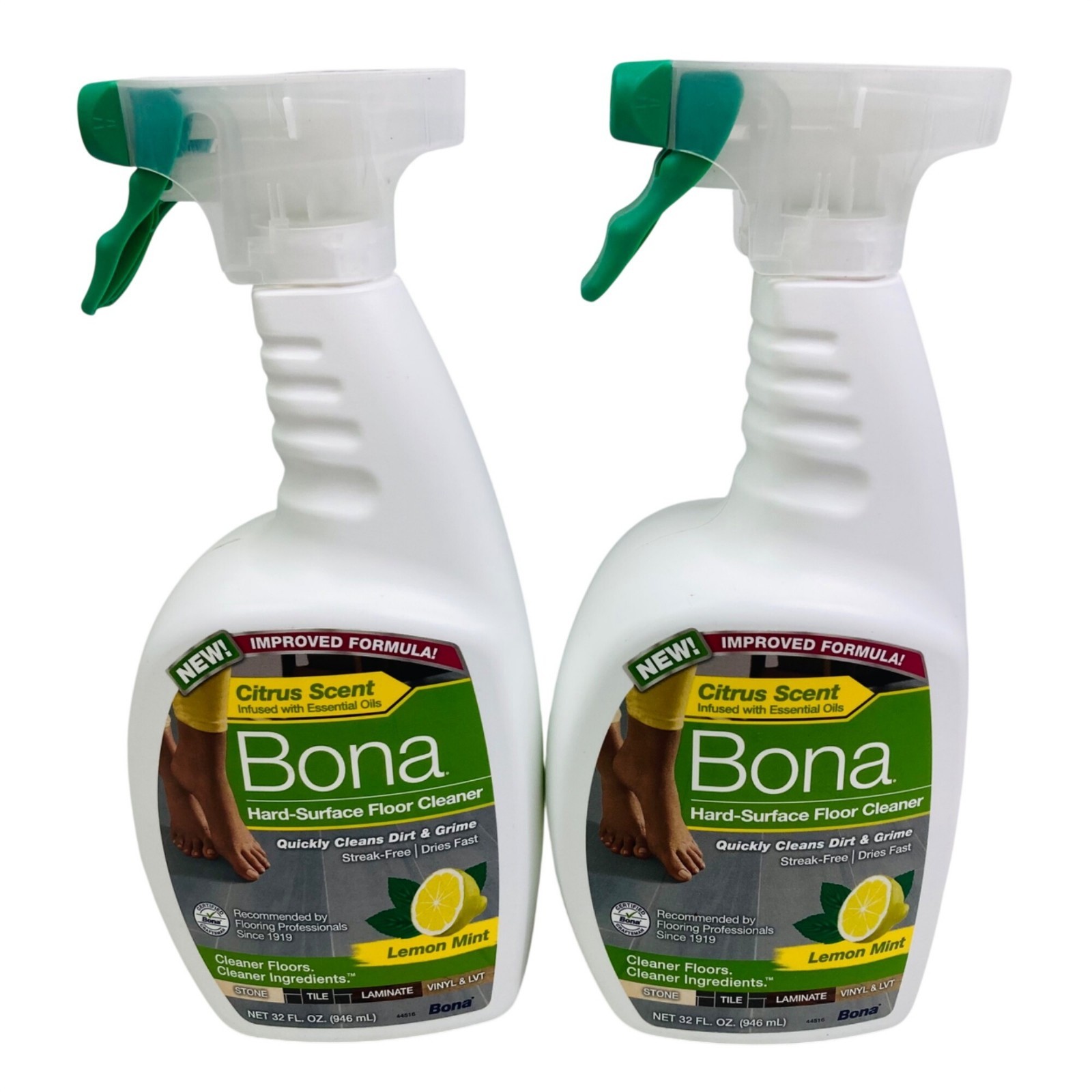 Bona Hard-Surface Floor Cleaner Lemon Mint 32 Fl Oz Spray Bottle – 2 pack