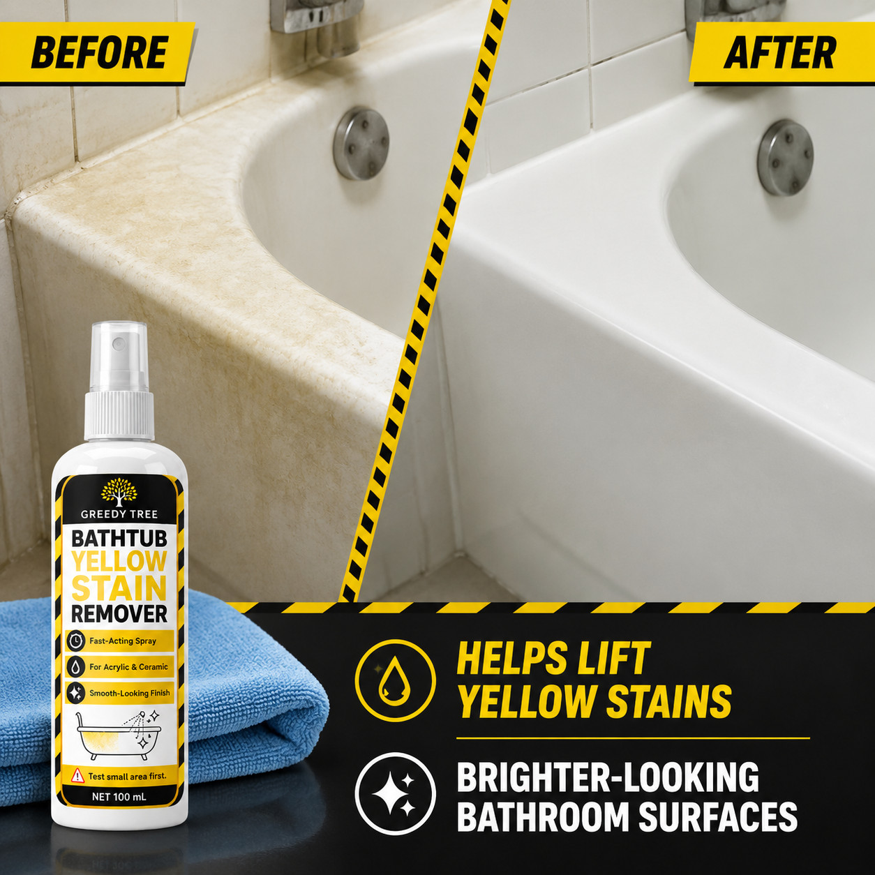 Tub Yellow Stain Cleaner Spray For Acrylic Ceramic And Plastic Surfaces