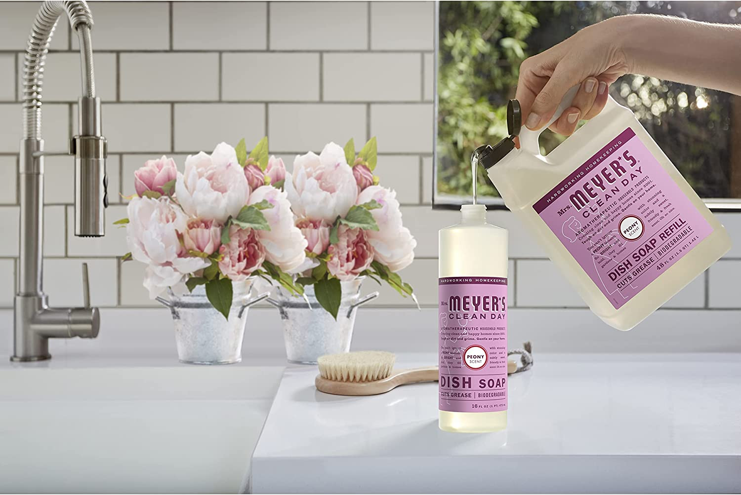 Mrs. Meyers Liquid Dish Soap Refill Biodegradable Formula Peony 48 fl. oz