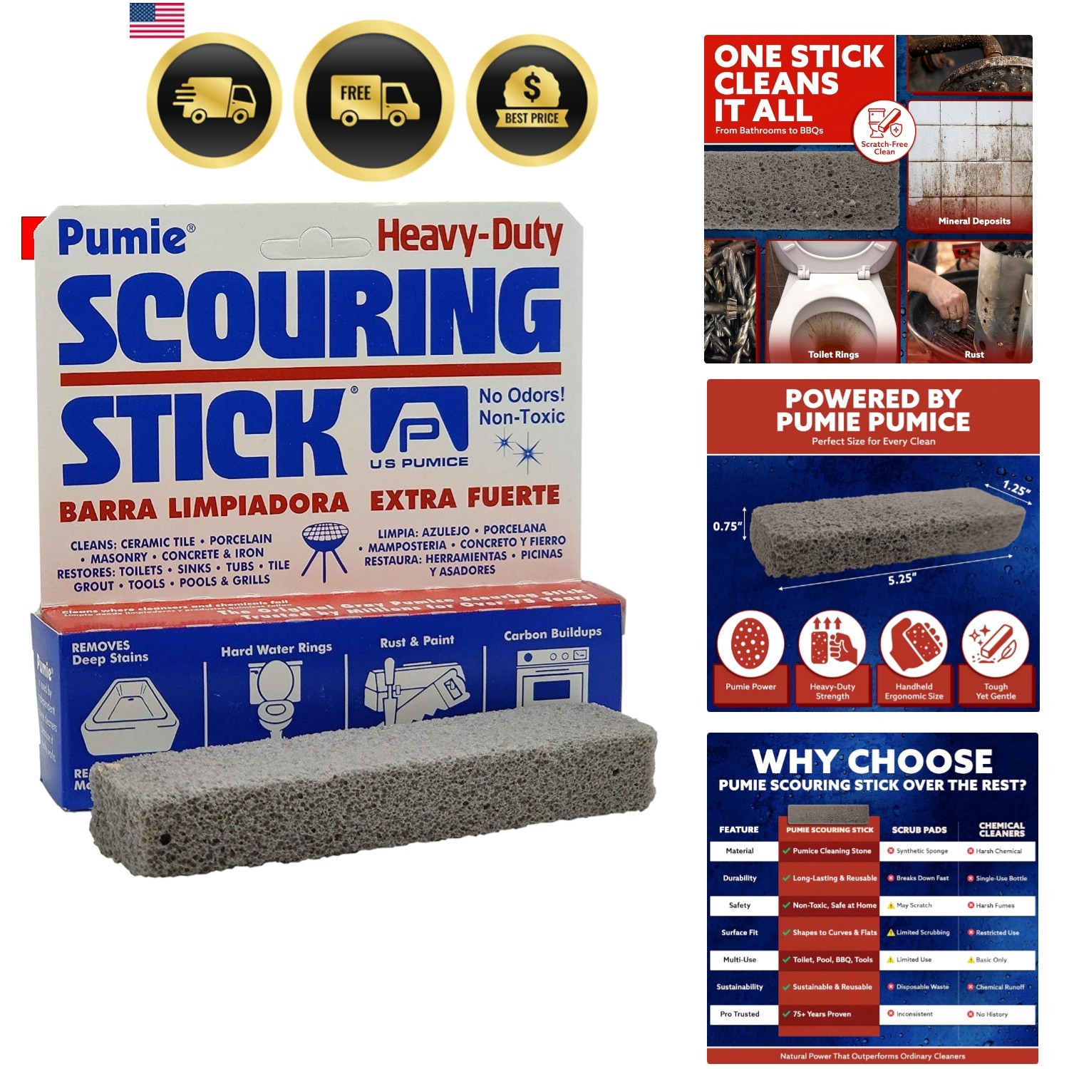 Scouring Stick for Toilet 1-Pack – Heavy Duty Toilet Pumice Stone for Hard Wa…