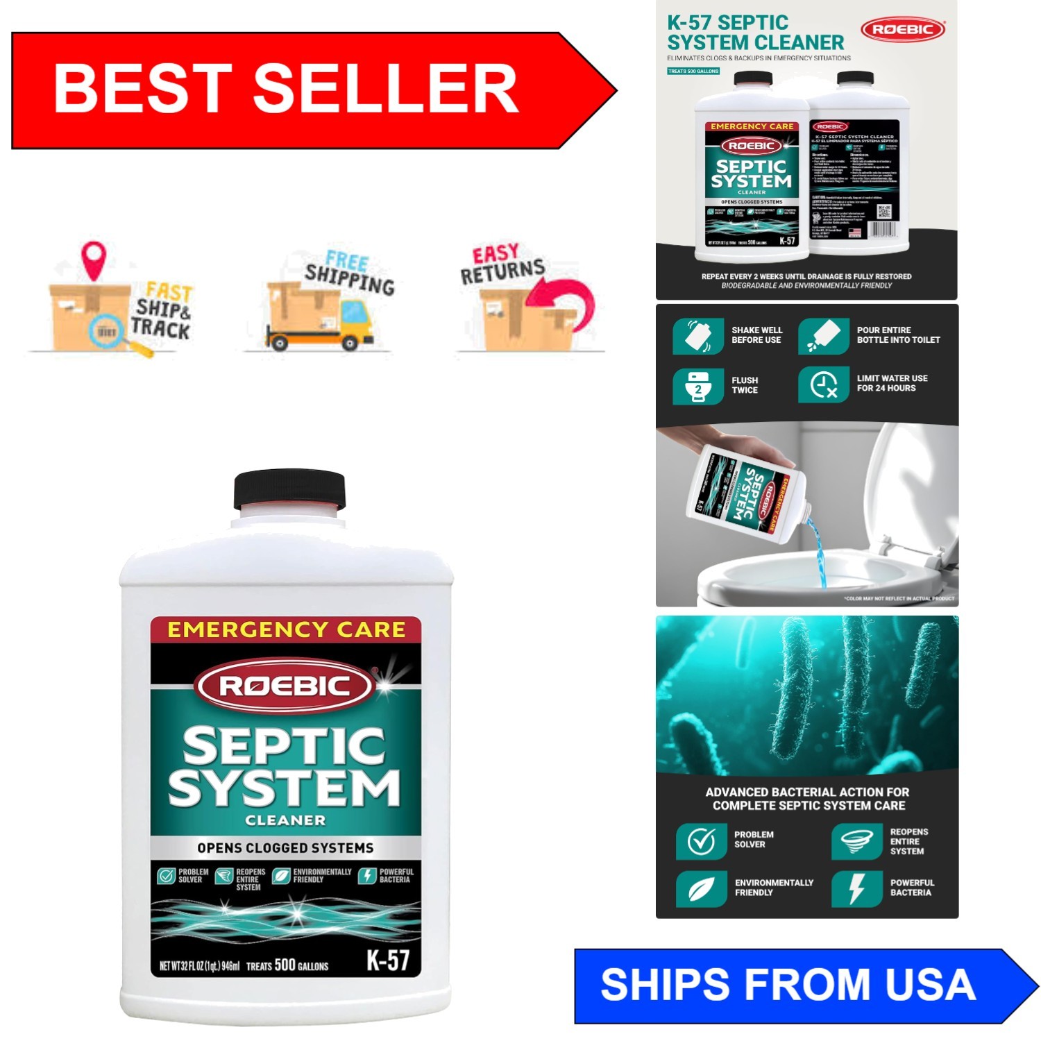 32 Fl Oz Eco-Friendly Septic Cleaner – Quickly Digests Paper & Prevents Clogs