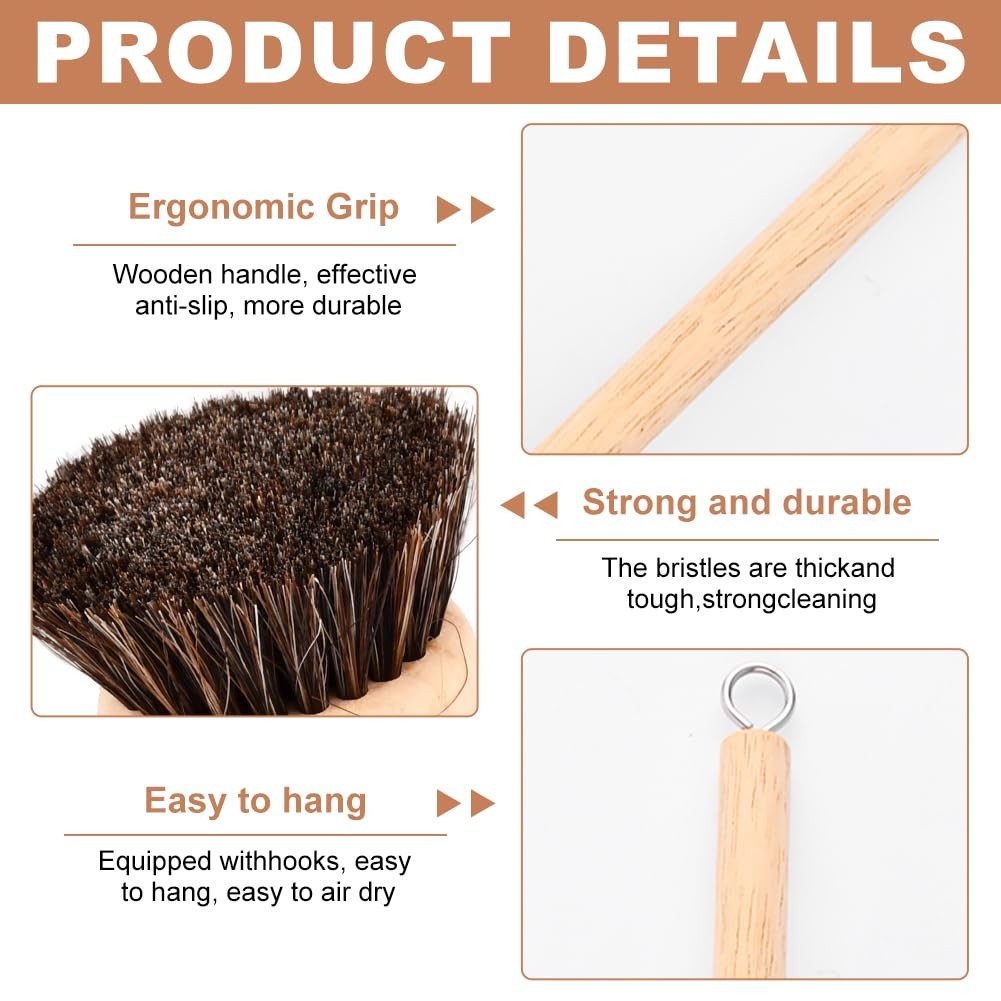 Bamboo Dish Brush Set, 1 Wooden Handle with 3 Natural Bristle Heads All Purpose