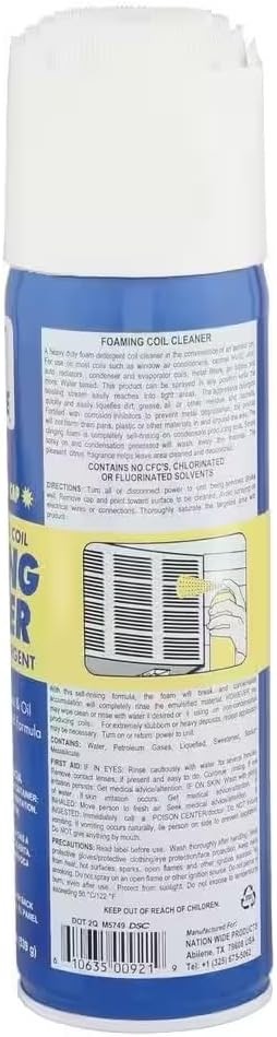 A/C Safe Air Conditioner Foaming Coil Cleaner With Attached Brush – 19 Oz