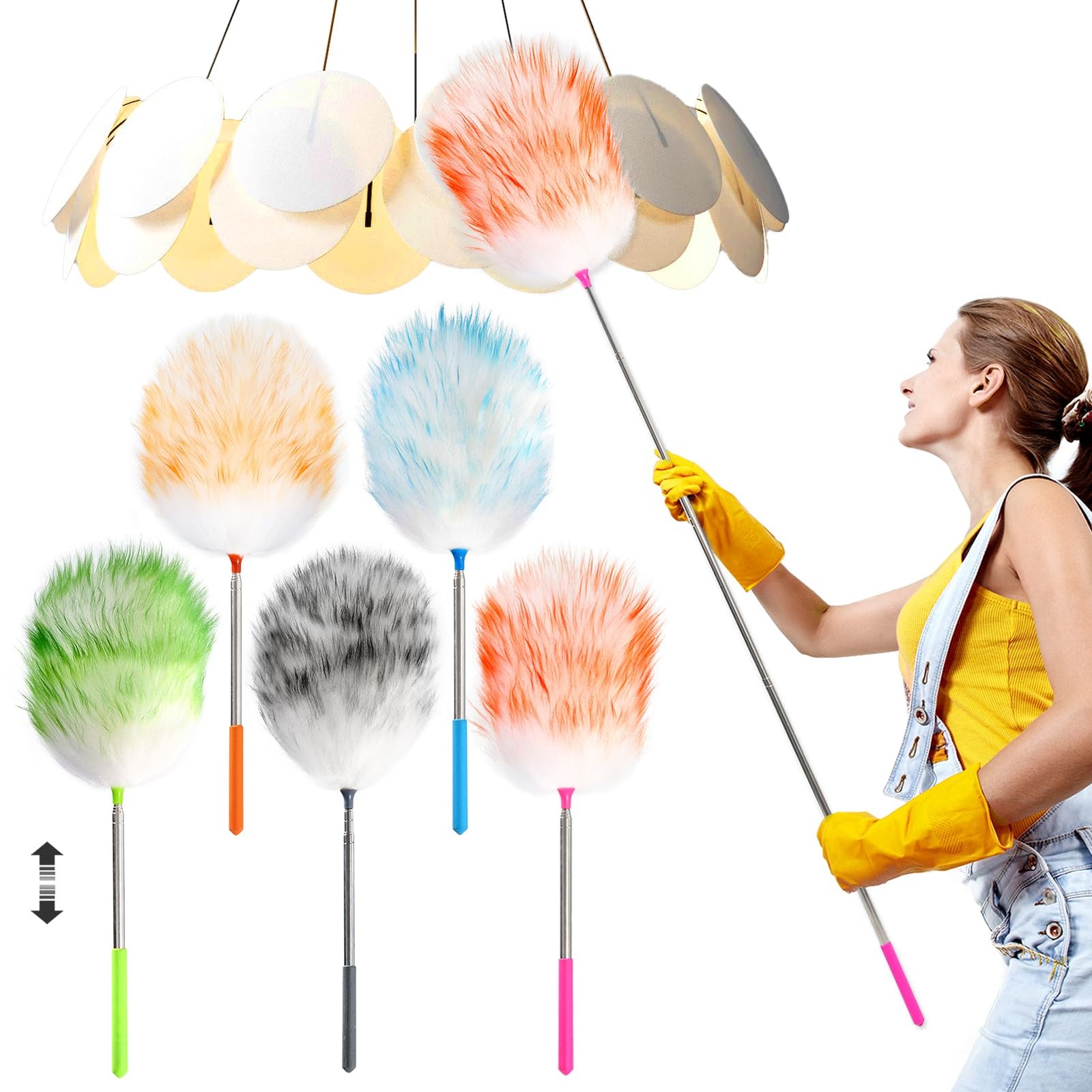 5PCS Extendable Lambswool Duster with 35-55 Inch Adjustable Aluminum Handle,F…