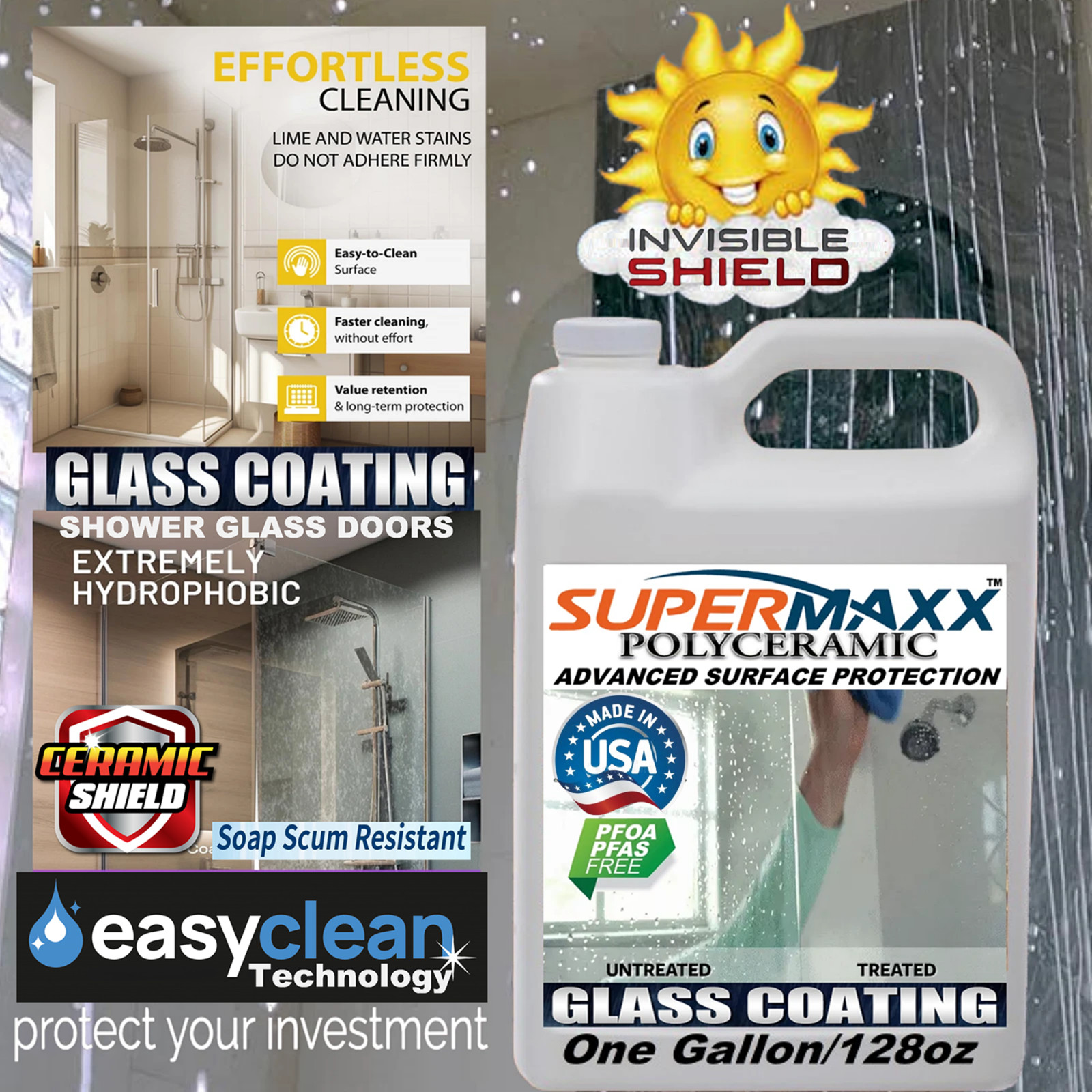 SHOWER GLASS DOOR CERAMIC COATING HARD WATER SPOT & SOAP SCUM PROTECTION – 1 GAL