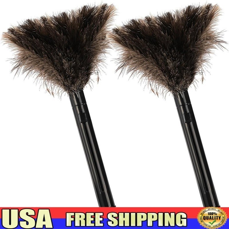 Extendable Feather Duster 2pcs Natural Ostrich Cleaning Tool Lightweight Dusting