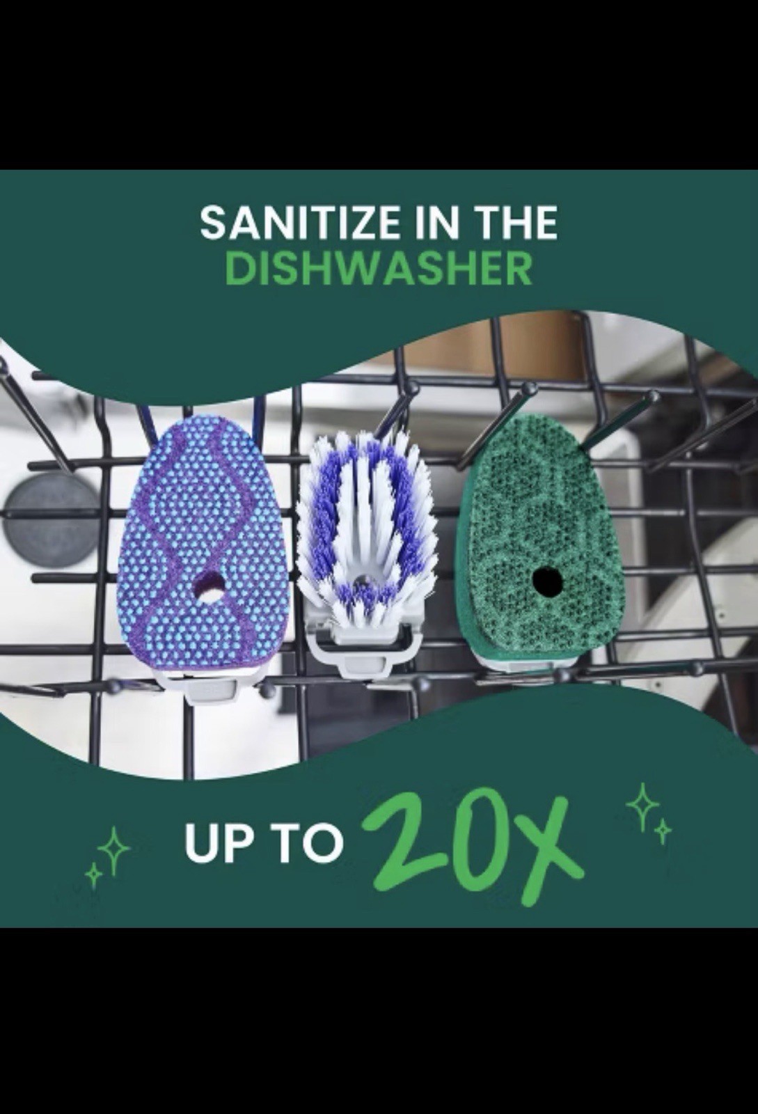Odor Resist Soap Control Dishwand Brush, Non-Scratch Cleaning Brush with Scraper