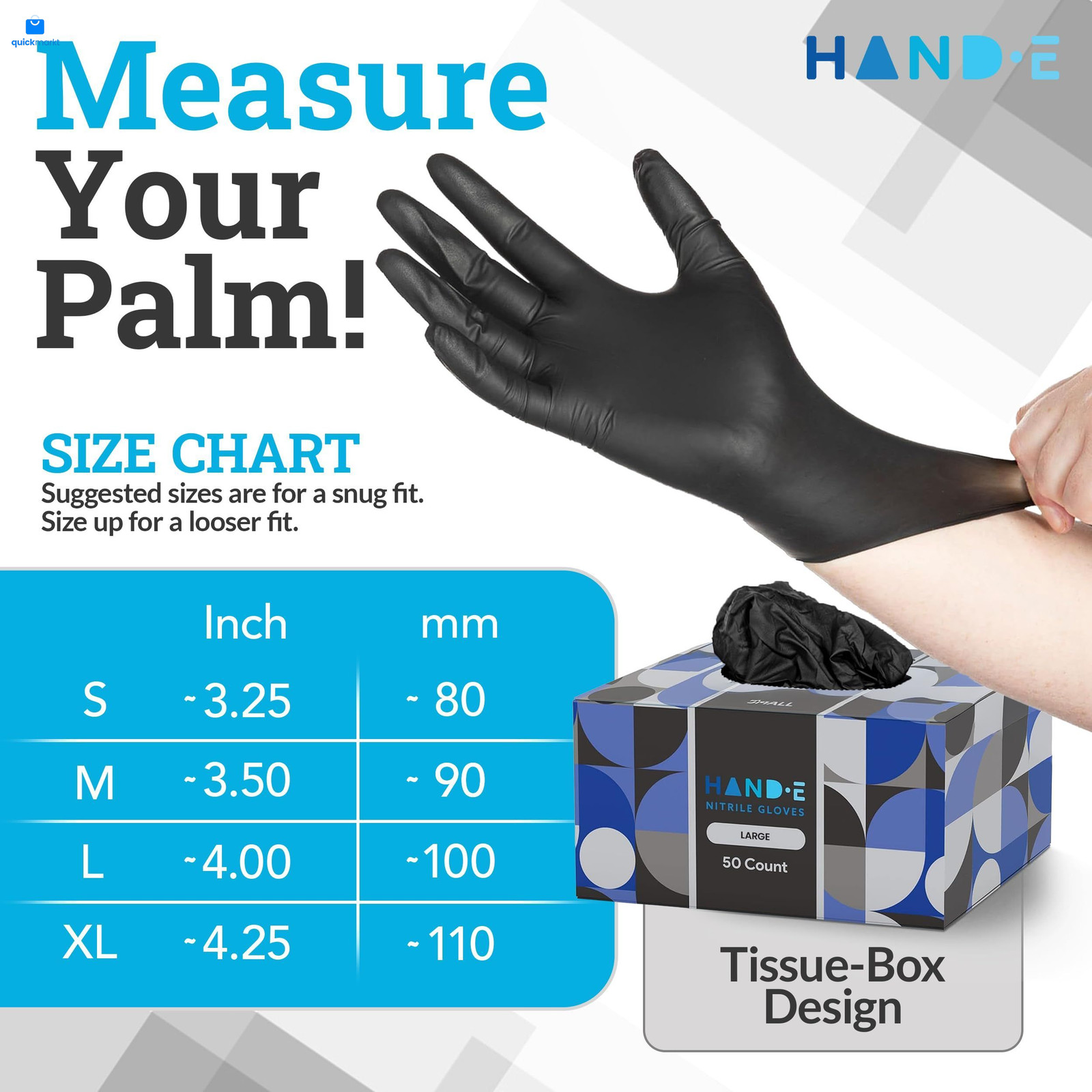 Hand-E Touch Black Nitrile Disposable Gloves Large, Large (Pack of 50),
