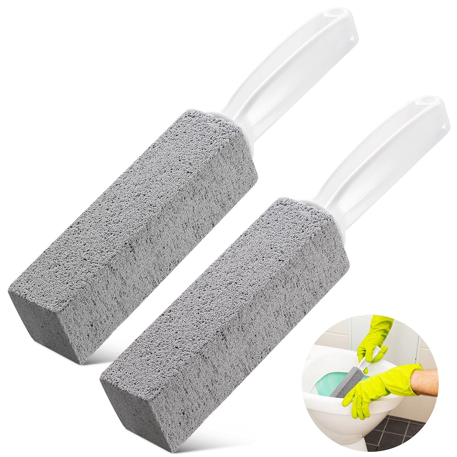 2 Pack Pumice Stone Toilet Bowl Cleaner with Handle, Hard Water Ring