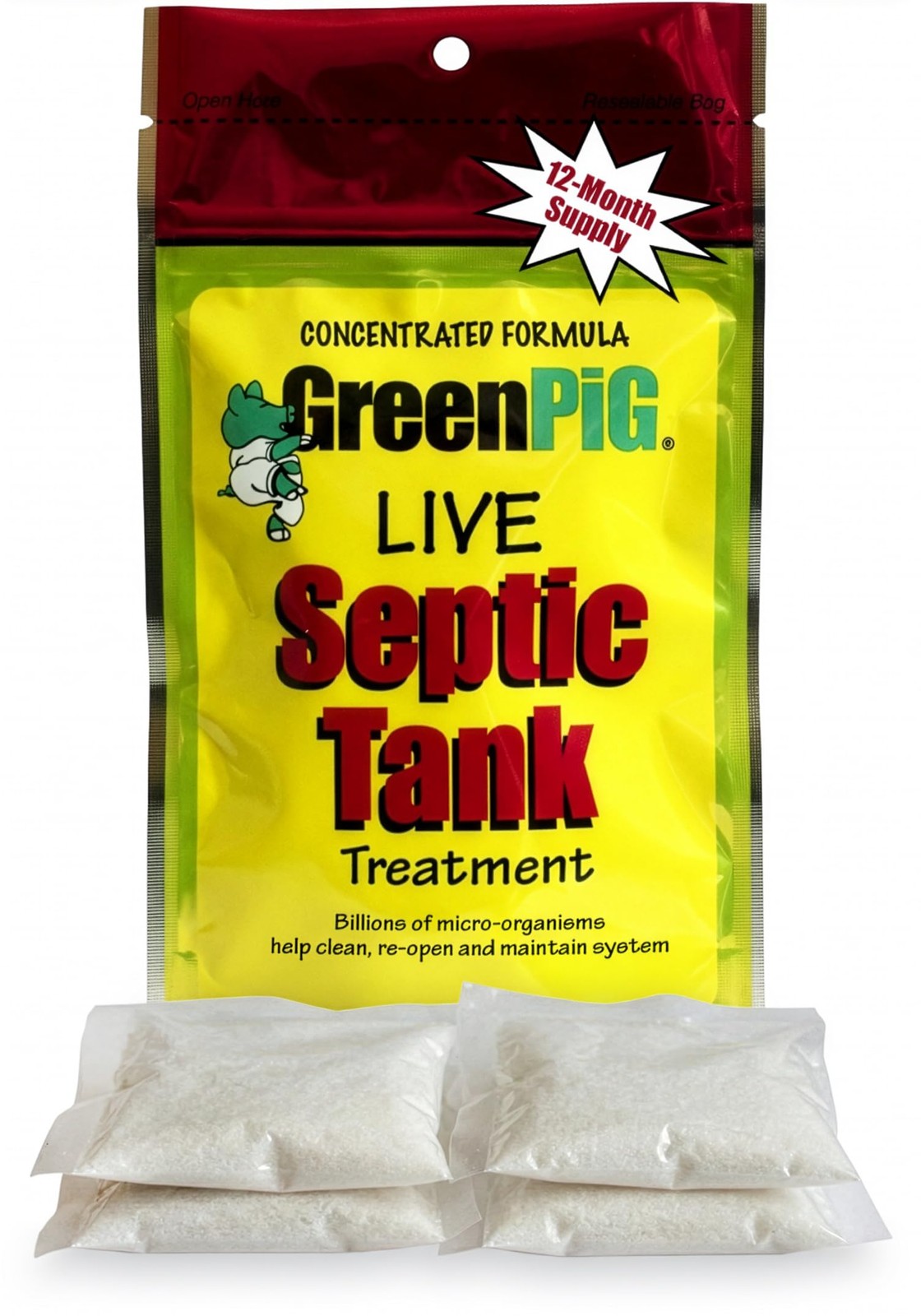 GREEN PIG Septic Tank Treatment Packets, Septic Safe Clog Remover, Prevents Expe