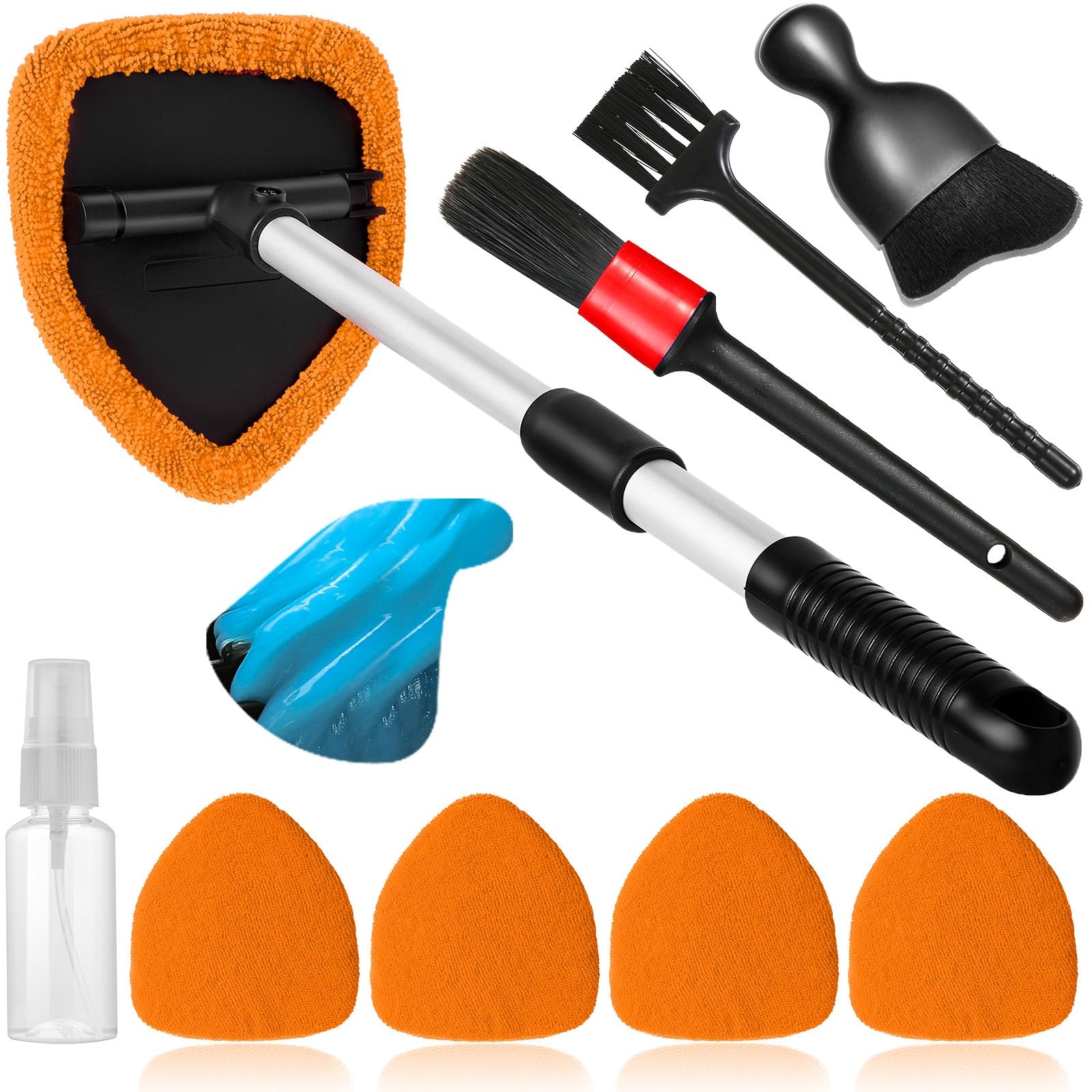 Windshield Cleaner Tool Kit with Microfiber Pads & Extendable Handle
