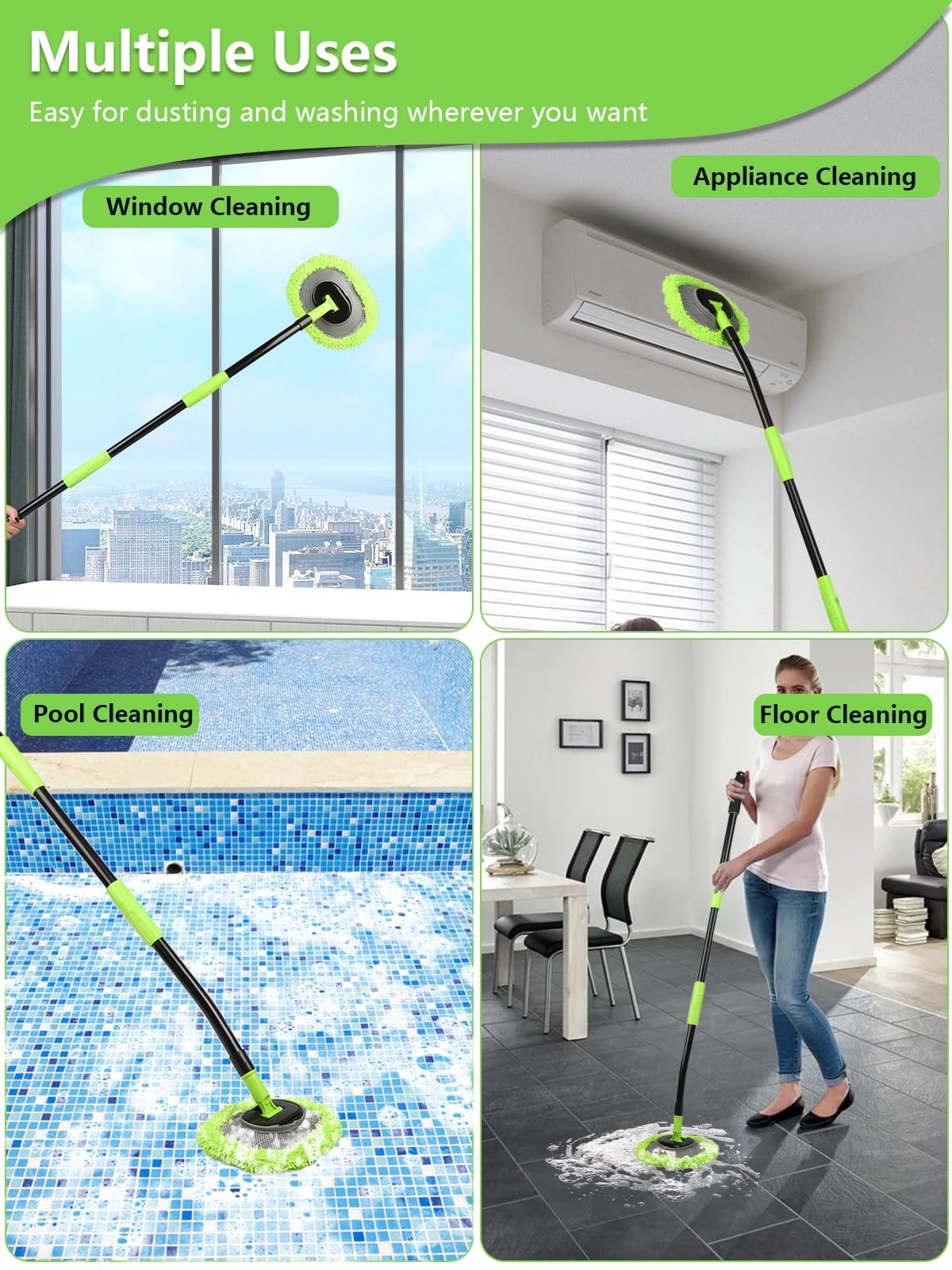 Curved Car Wash Brush Mop 47″ with Long Handle Sturdy Metal Pole 3 Grip Point…