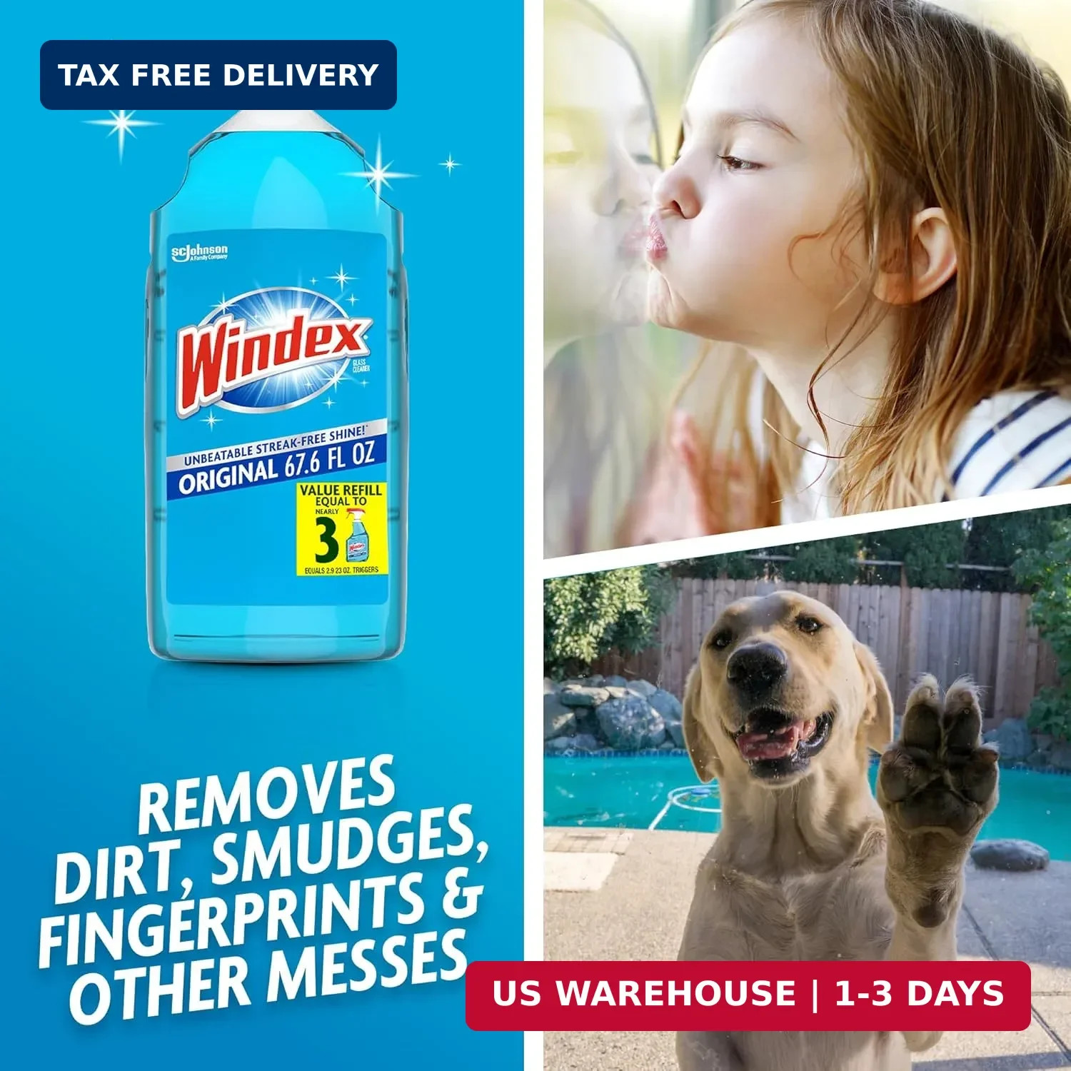 Windex Refill Glass and Window Cleaner Bottle, Bottle Made from 100% Recycled Pl