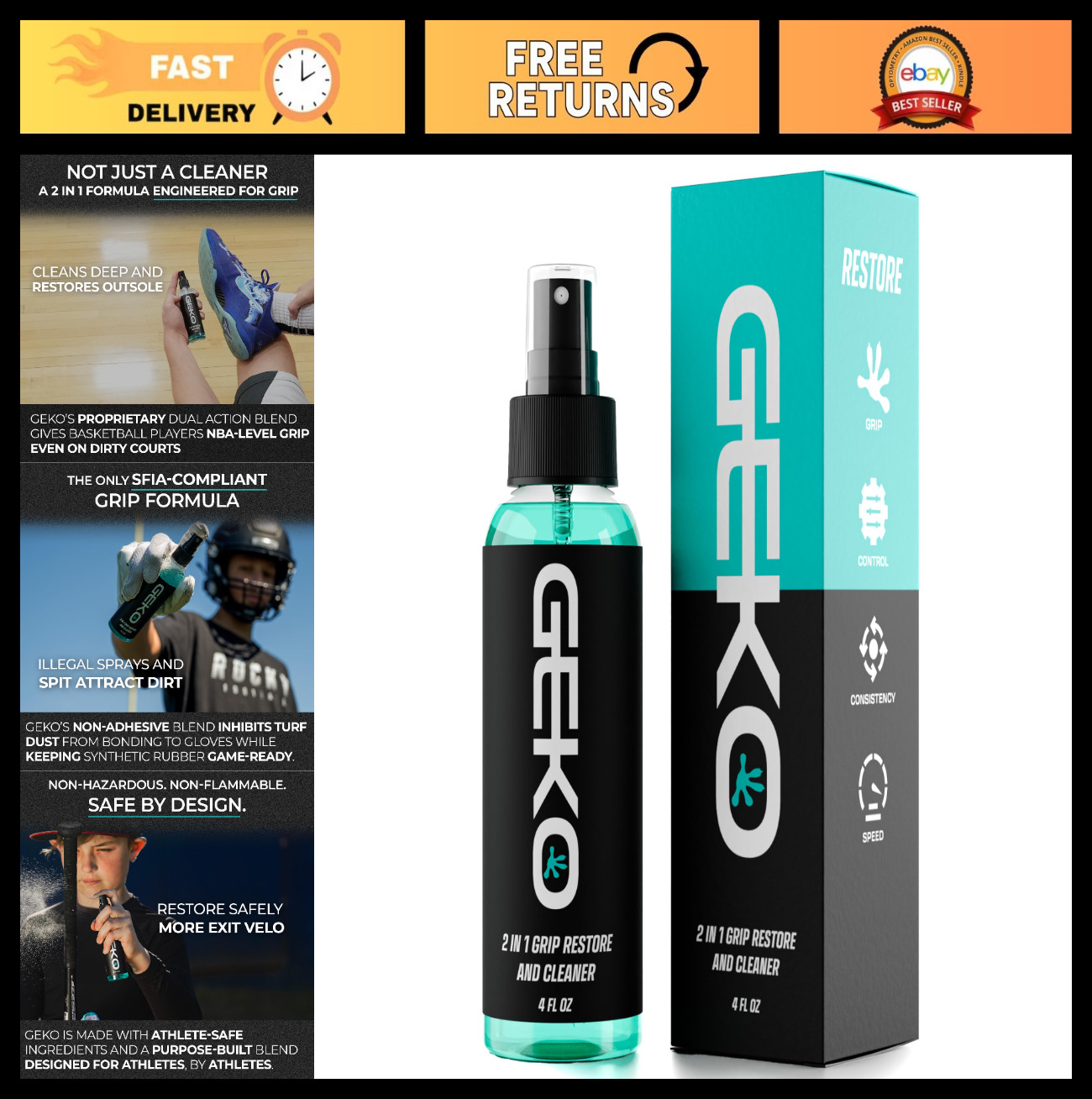 2-in-1 Grip Restore & Cleaner Spray for Sports – Golf, Basketball, Football, Vol