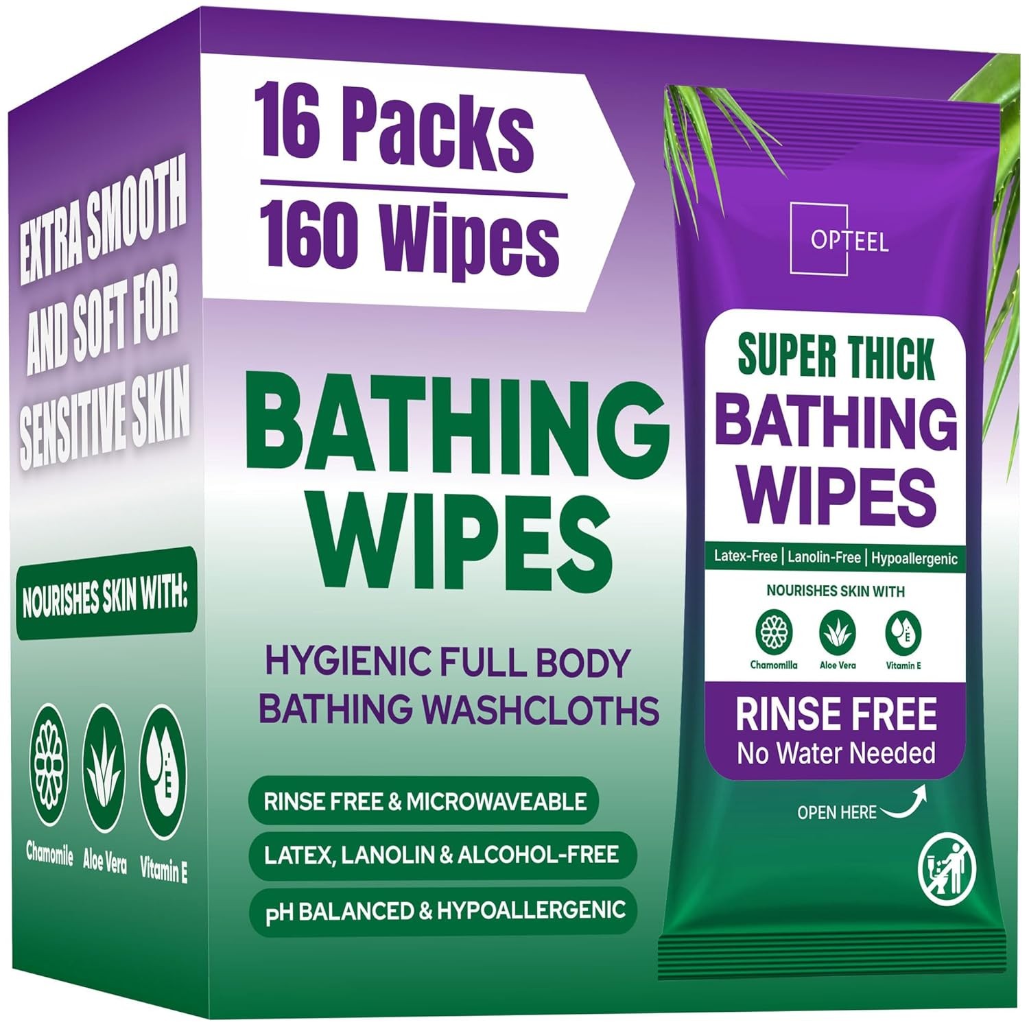 OPTEEL Super Thick Bathing Wipes for Adults Bathing No Rinse ?C Full Body Showe