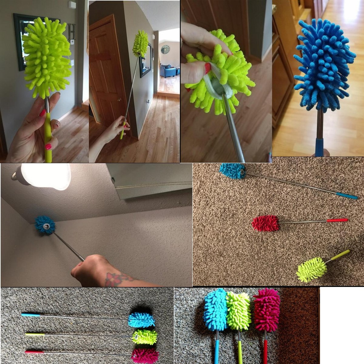 3 Pack Retractable Long-Reach Washable Duster for Cleaning, Microfiber Hand D…