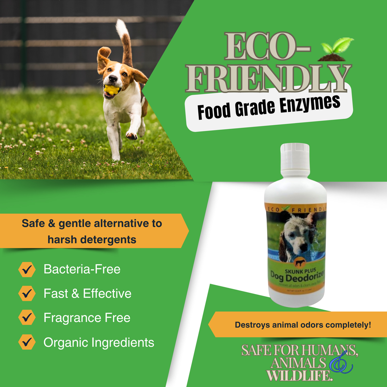 Skunk Odor Eliminator for Dogs & Cats | Skunk Plus Pet Deodorizer | 16 oz & 33.9