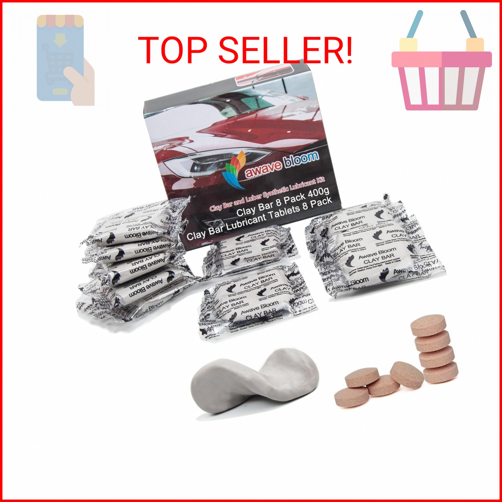 8 Pack Car Clay Bars Auto Detailing 400g and Clay bar Lubricant Tablets 8 Pack (